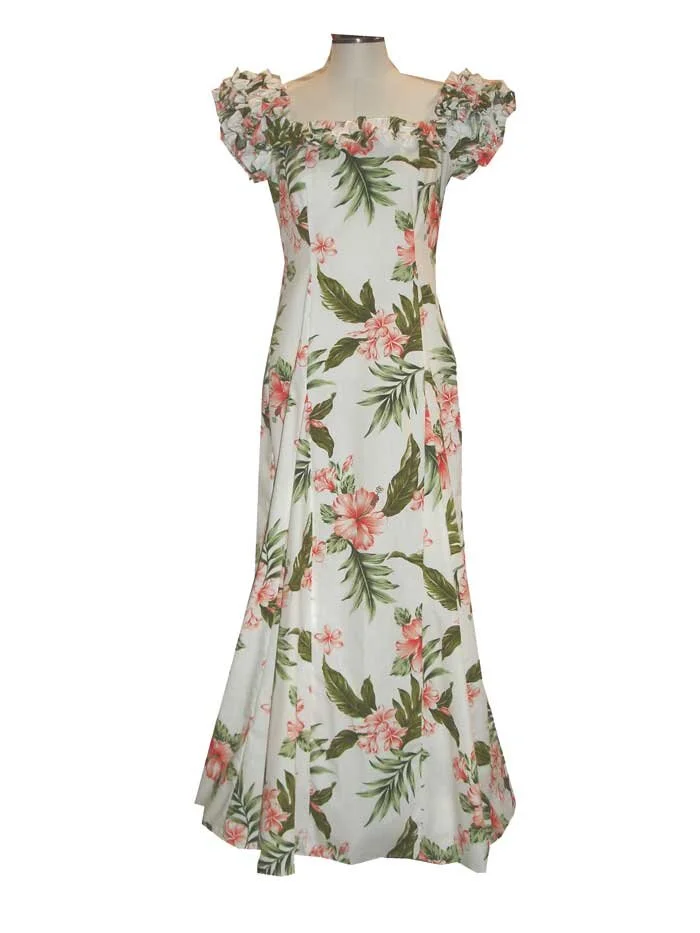 Hibiscus Panel Green Hawaiian Muumuu Dress MADE IN HAWAII  kyifi.com