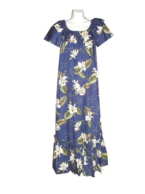 cotton muumuu dress plus size Groovy Mushroom Mini Muumuu in Sunset  Blue Platypus Clothing