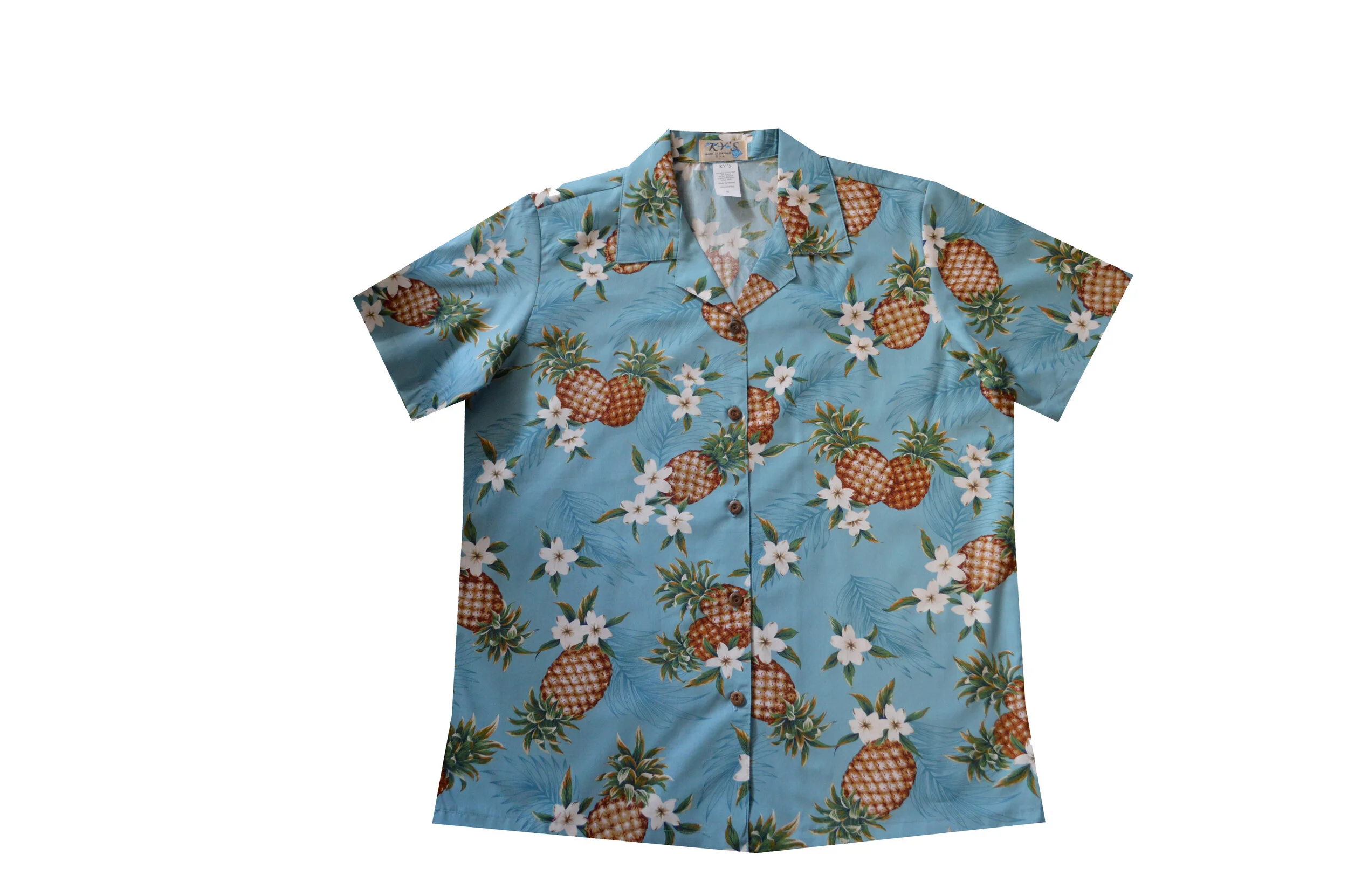 LAL-410BL - Ladies Cotton Camp Aloha Shirt Pineapple