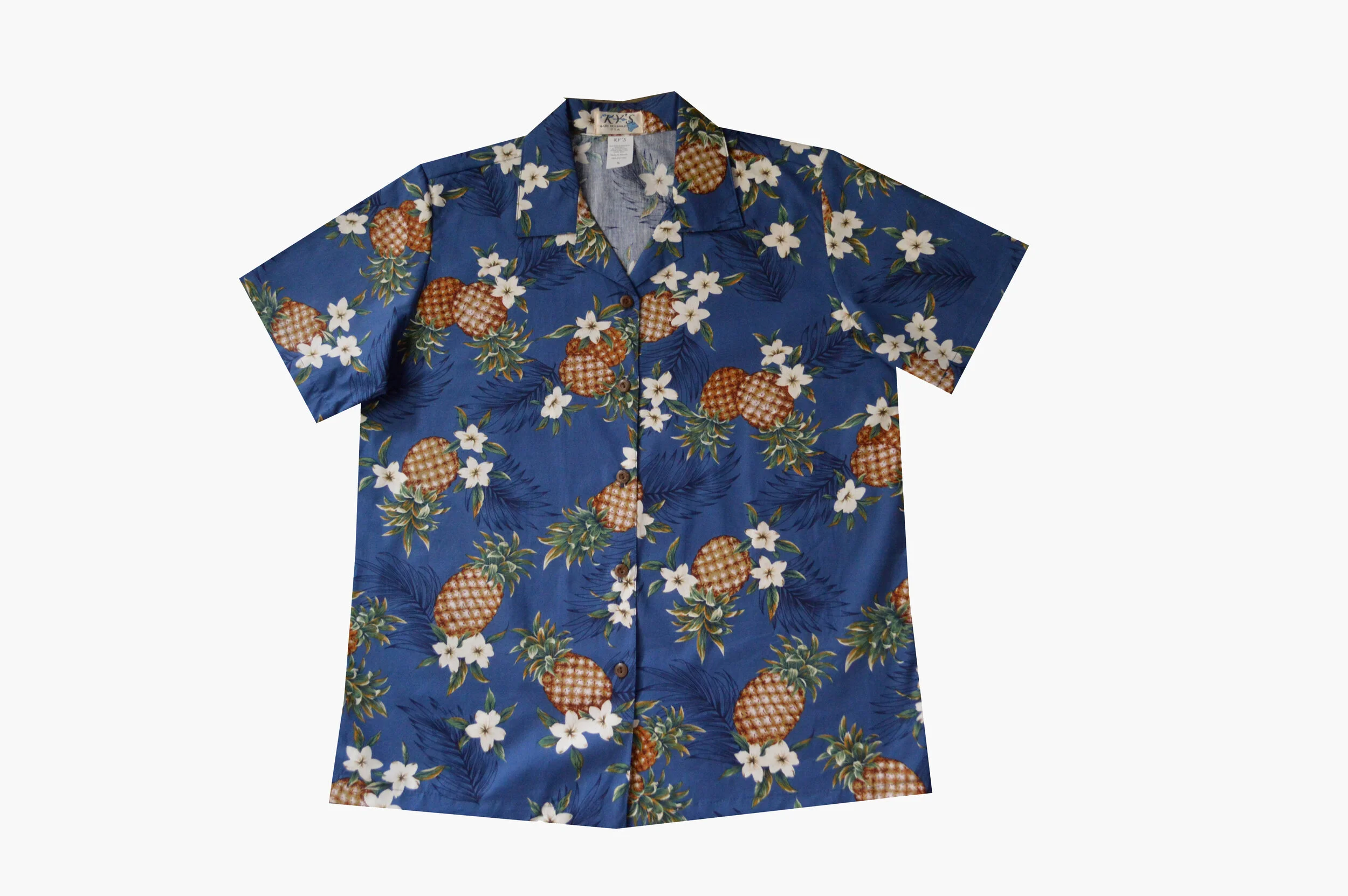 LAL-410NB- Ladies Cotton Camp Aloha Shirt Pineapple