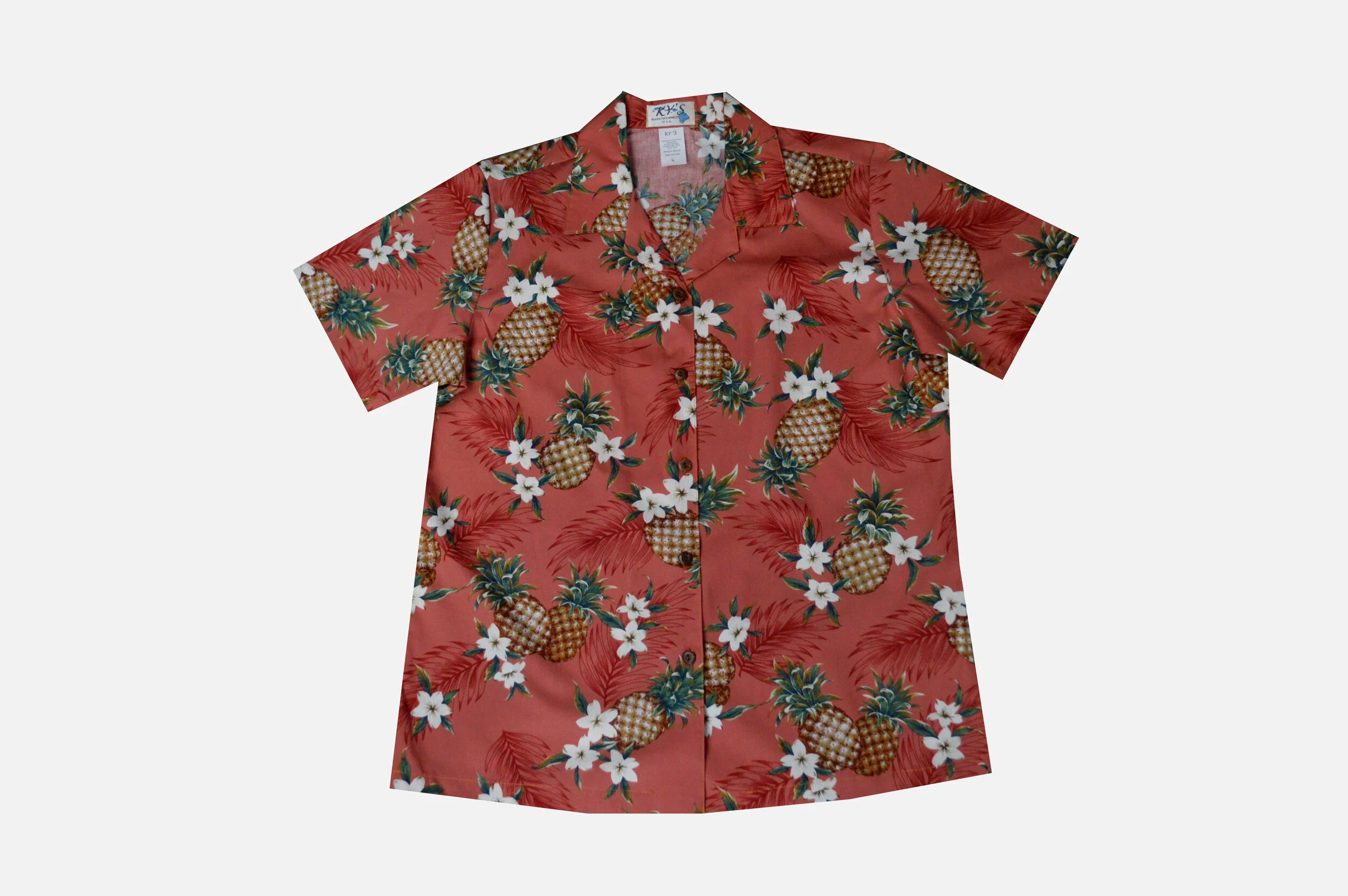 LAL-410R- Ladies Cotton Camp Aloha Shirts Pineapple