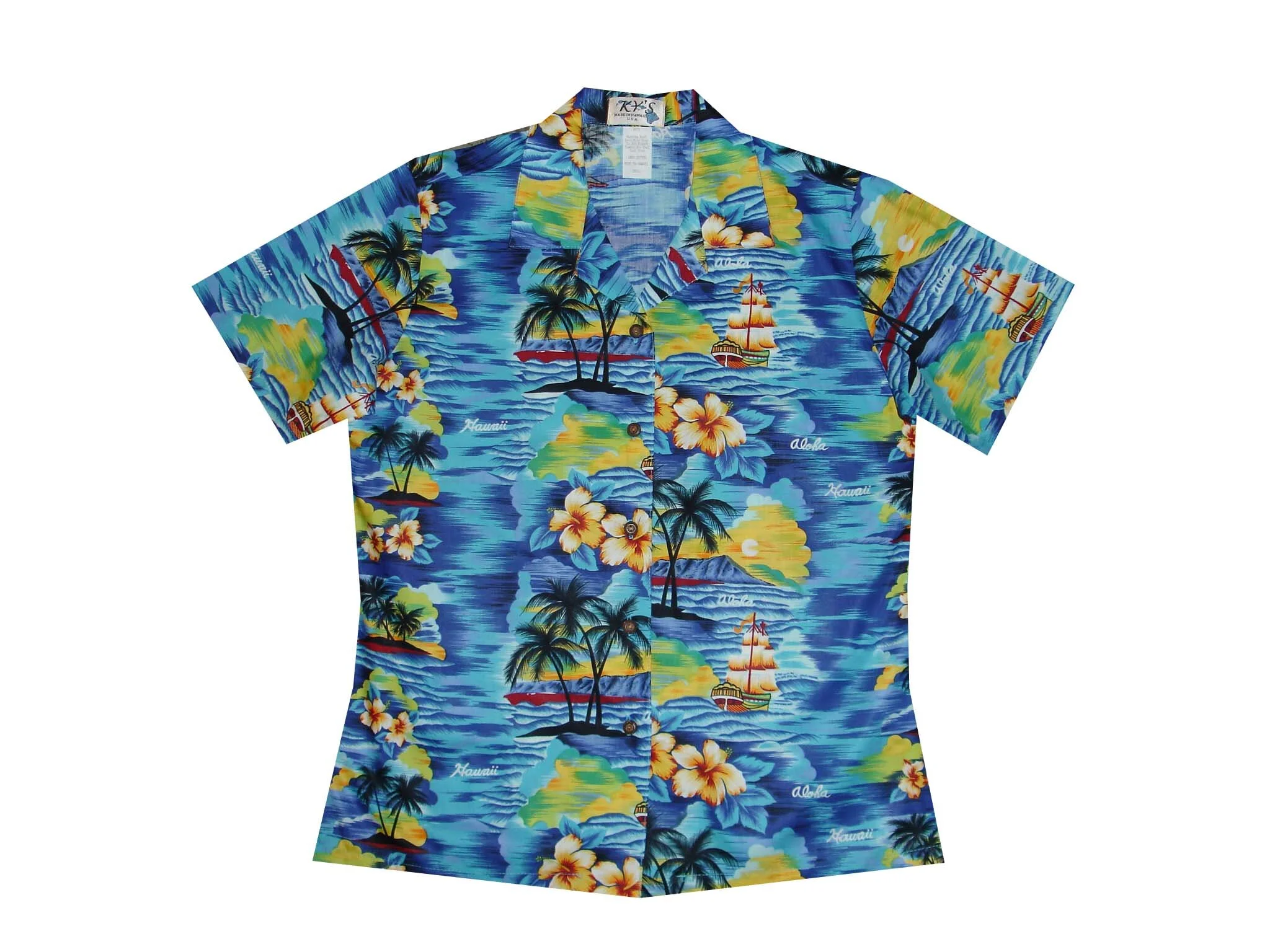 LAL-304NB - Ladies Cotton Camp Aloha Shirts Hawaii Sunset
