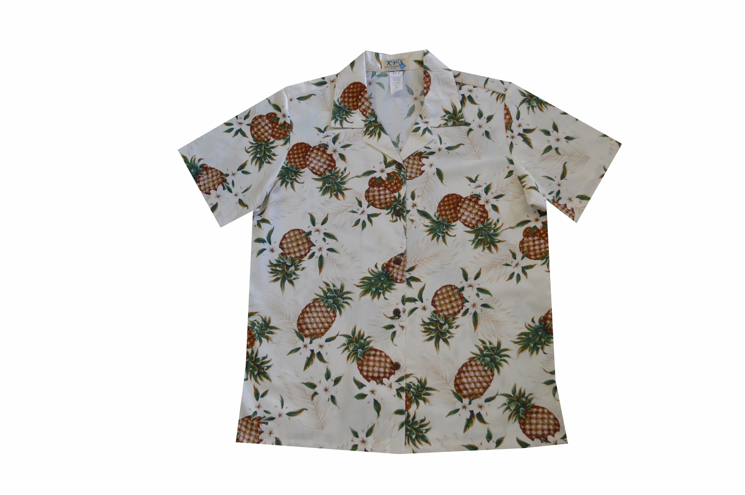 LAL-410W- Ladies Cotton Camp Aloha Shirt Pineapple