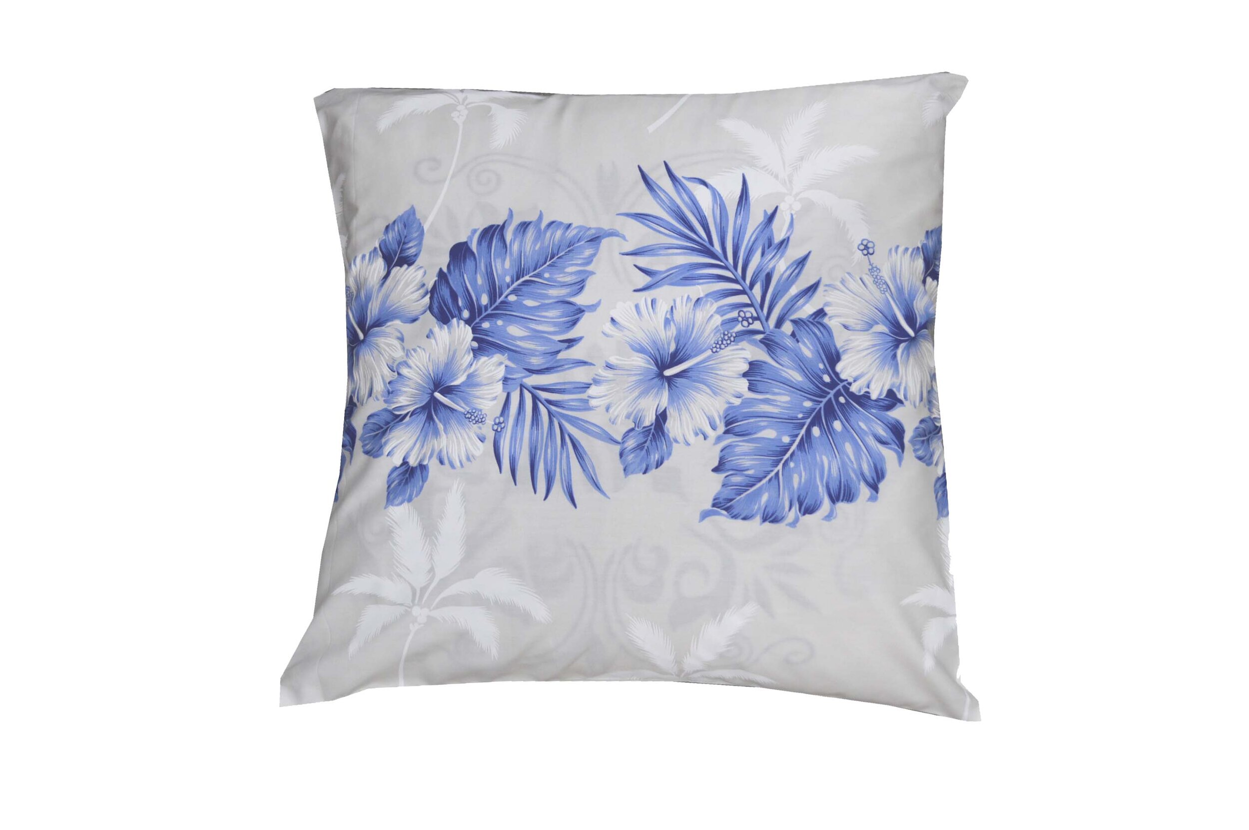 PL412WN- Vintage Hibiscus White Blue Pillow Case   
