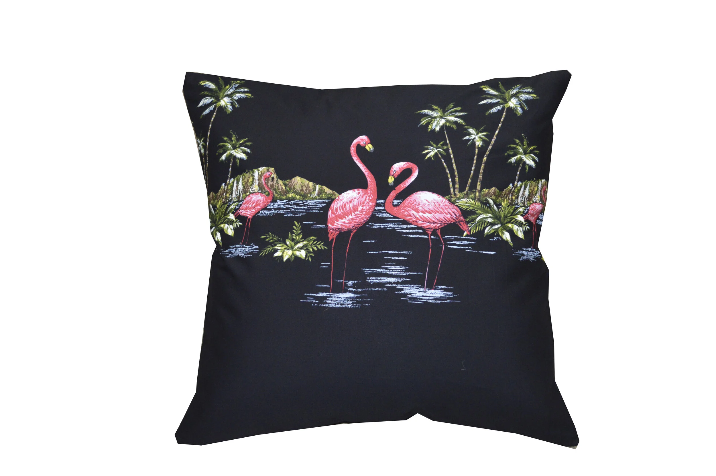 PL447B- Flamingo Paradise Island Black Pillow Case