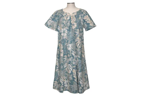 5M-253G- Vintage Monstera Cotton Hawaiian Muumuu Dress Plus Size  Kyifi.com