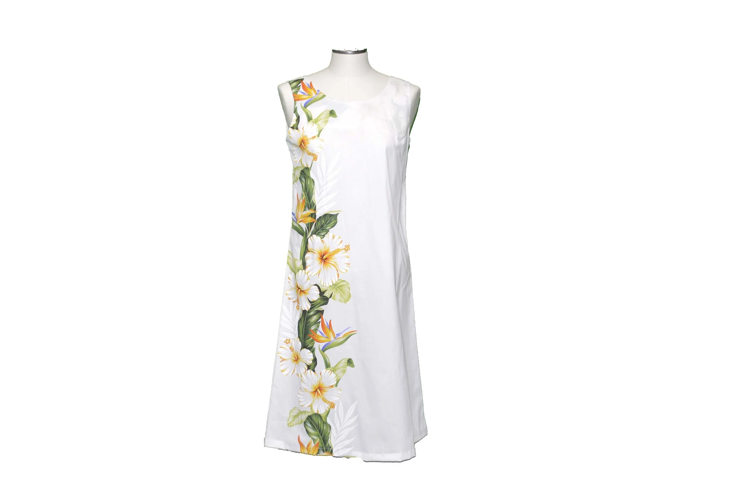4DB-437W- Hibiscus Shining White Hawaiian Loose Dress