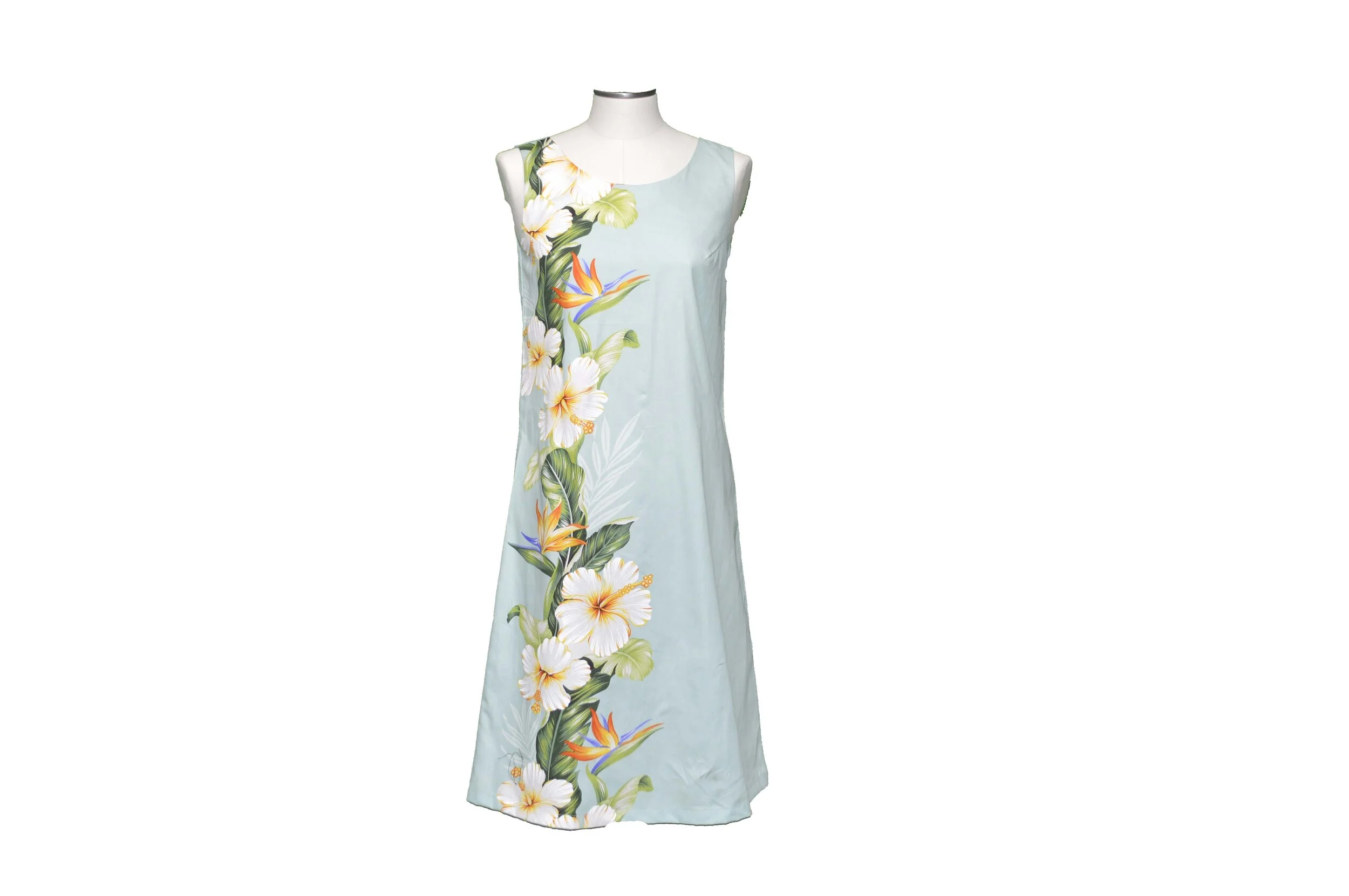 4DB-437G- Hibiscus Shining Green Loose Hawaiian Dress
