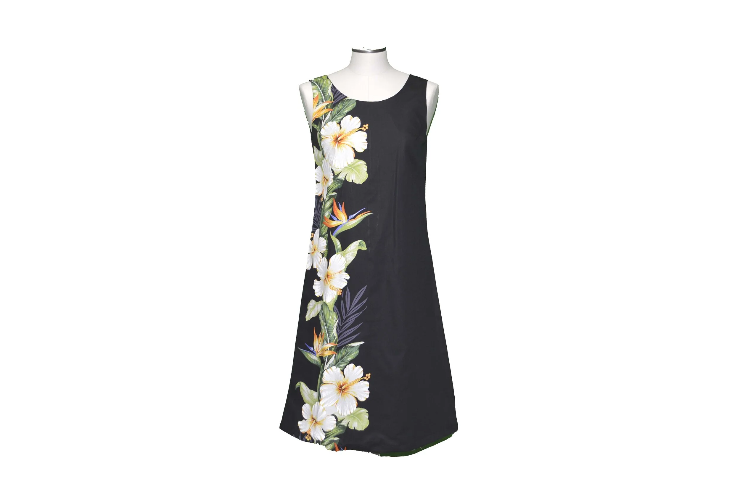 4DB-437B- Hibiscus Shining Black Loose Hawaiian Dress