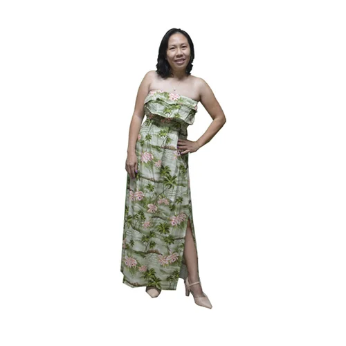 knee length dresses for ladies Rain White Maxi Hawaiian Dress with Tube Bodice