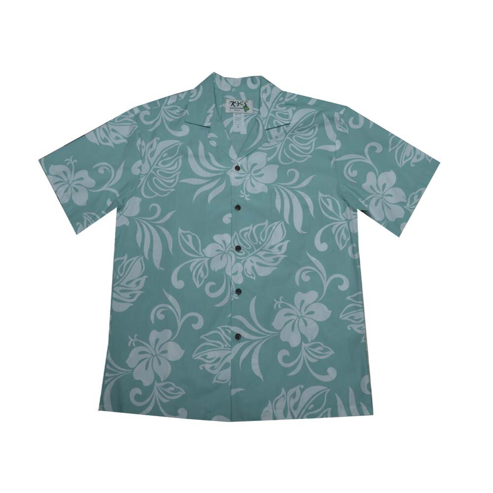 Classic Hibiscus Green Cotton Men's Aloha Shirt-AL-486G.jpg