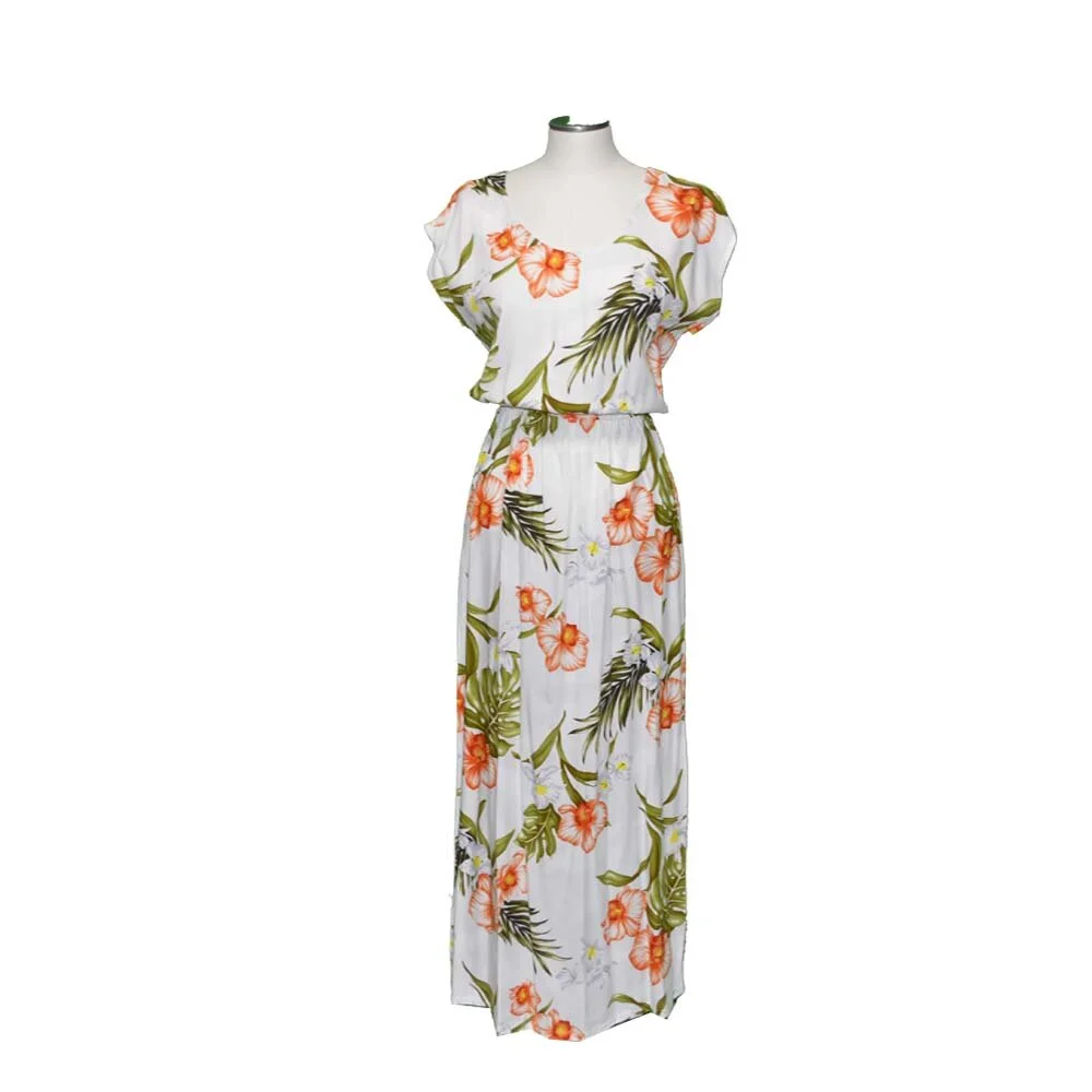 short white hawaiian dress 6D-435 W- Palm Trees White Strap Short Hawaiian Dress kyifi.com