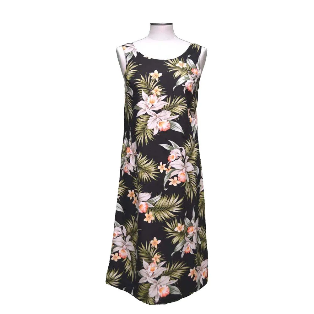Classic Orchid Black Rayon Summer Dress | Summer Dresses Made in Hawaii | KY'S Hawaiian Shirts kyifi.com Classic Orchid Black Rayon Summer Dress | Summer Dresses Made in Hawaii | KY'S Hawaiian Shirts kyifi.com