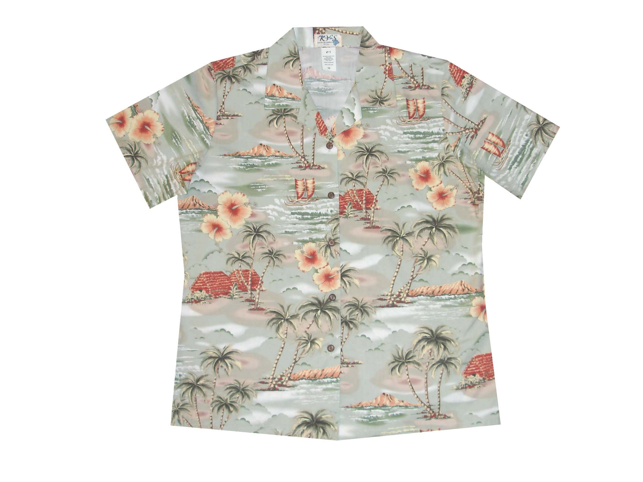 LAL-357G - Ladies Cotton Camp Aloha Shirts Polynesian Island