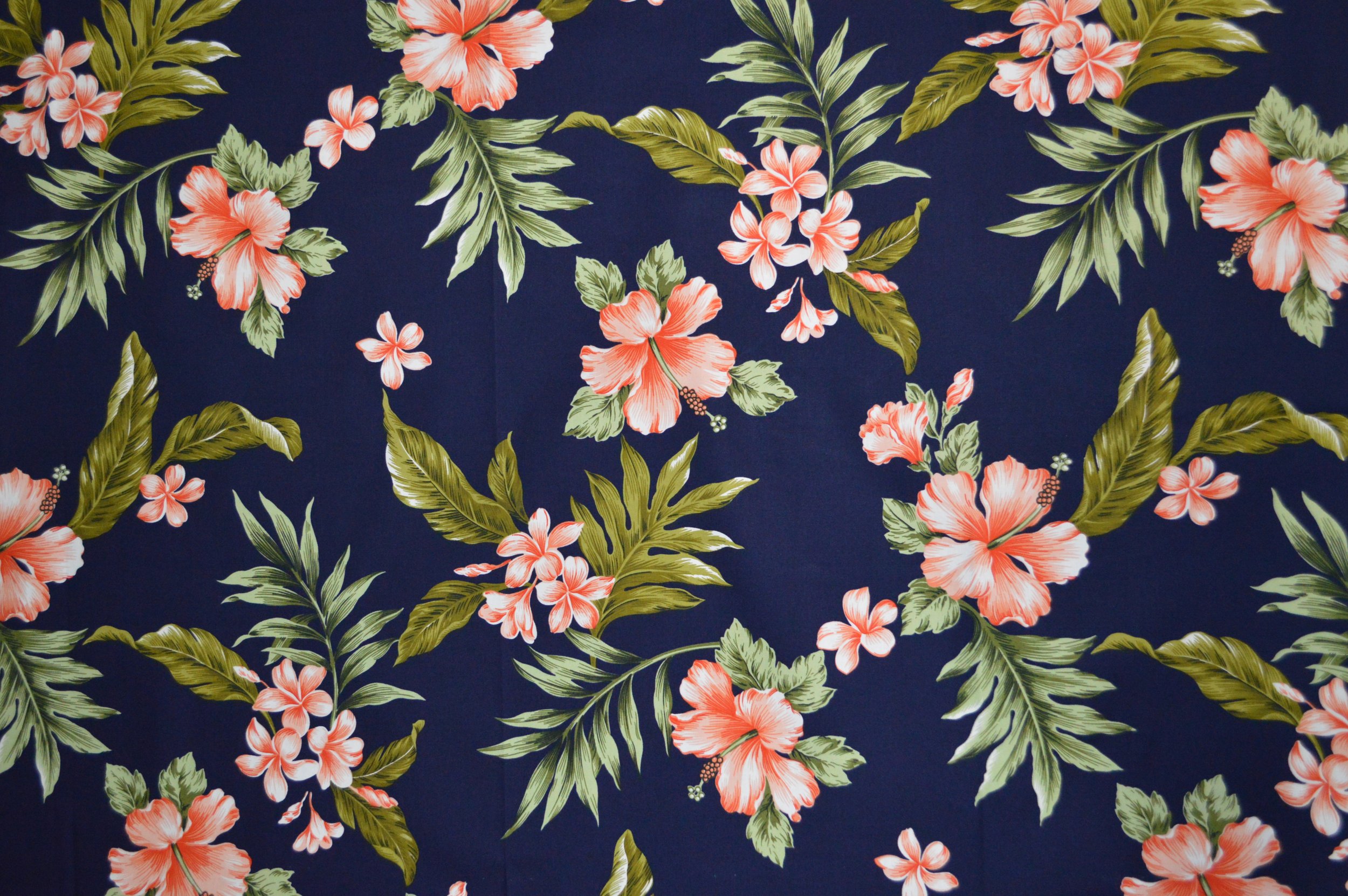 Exclusive Coral Plumeria and Hibiscus Design Hawaiian Fabric 403
