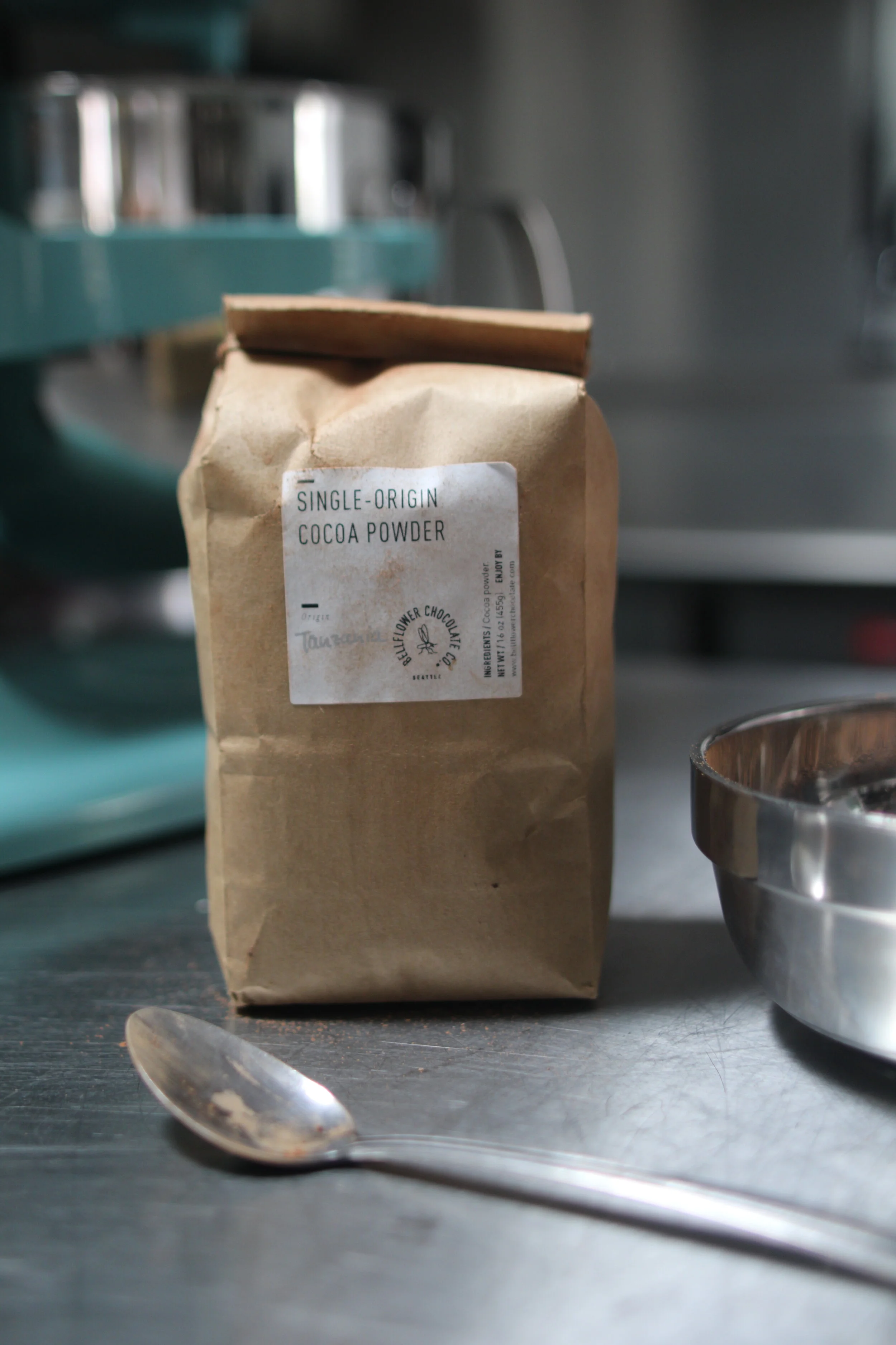 Setting the mise en place with single-origin cocoa powder.  Photo by Callie Neylan.
