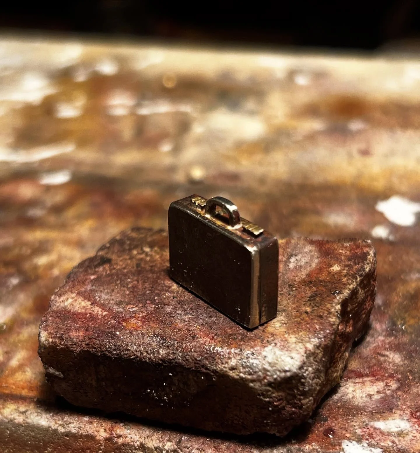 Client asked for a briefcase to be included in the piece. I didn&rsquo;t realize people still carried those in 2025! Might need one for my next show! 

Fabricated out of nickel and brass.