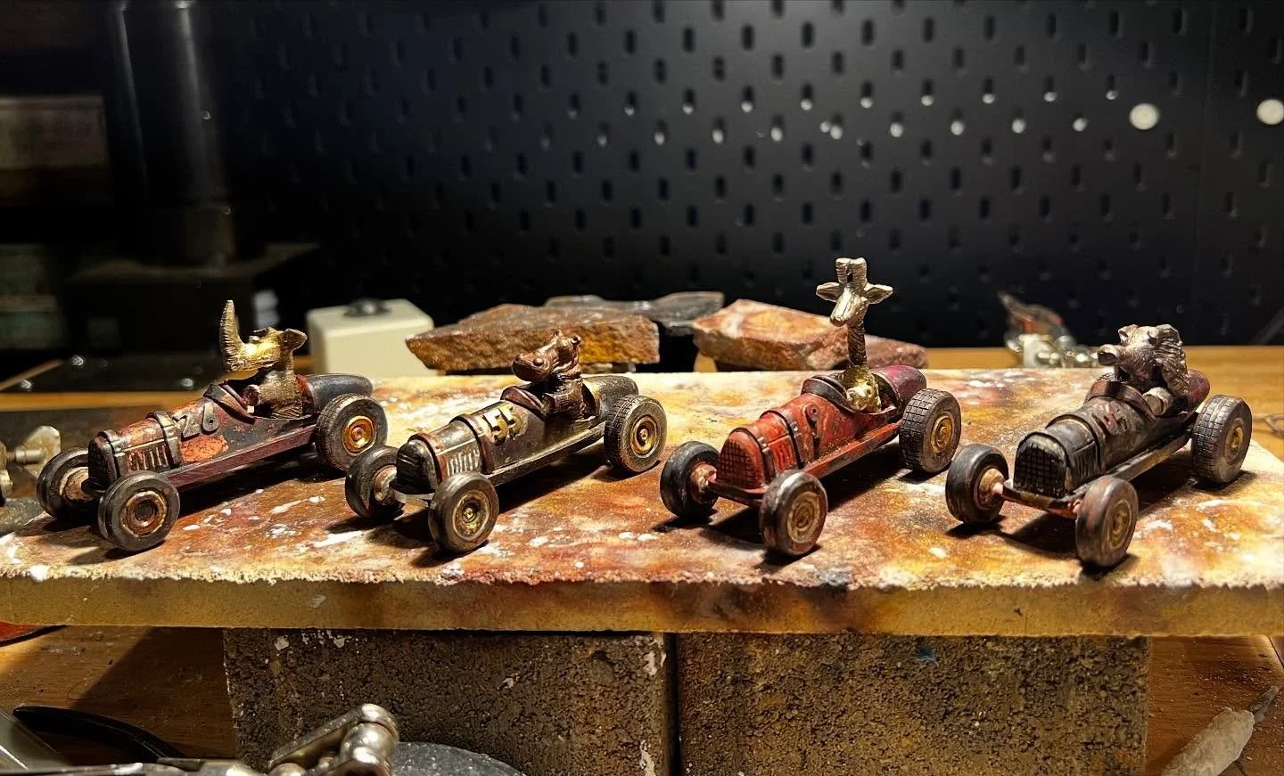 1920s race cars are complete! A nice little project that tested my patience. They&rsquo;ll clean up nicely with great color and contrast.