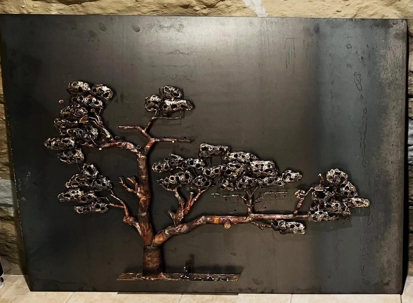 I recently finished my largest tree to date, completely hand fabricated from copper and nickel. For reference, the back plate is 41&rdquo;x30&rdquo;. The tree took a long time, as did all of the story components, so it should be a really strong piece