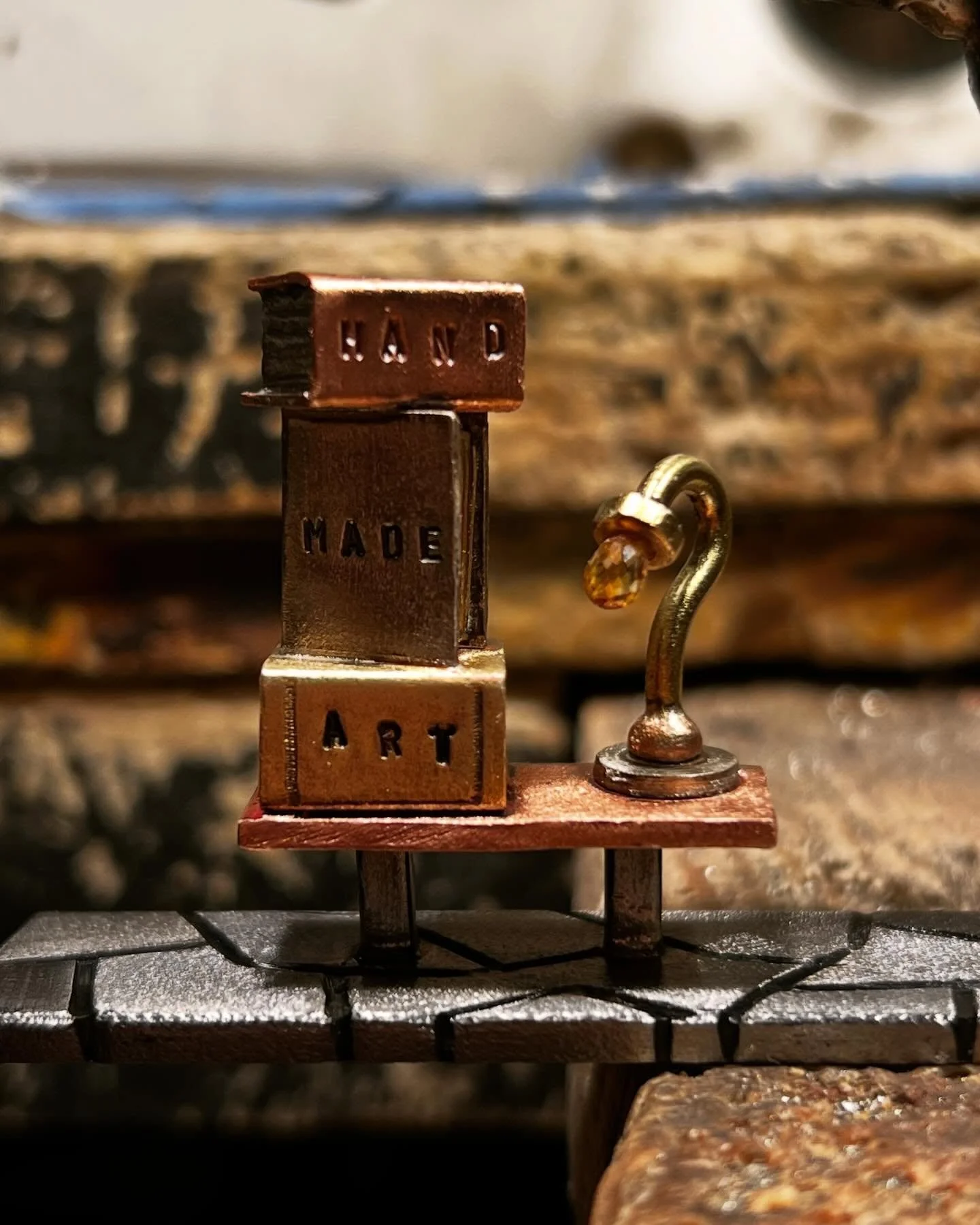 Handmade art. Fabricated out of steel, brass, copper, and nickel with a citrine briolette.

I can&rsquo;t remember the last time I created a tree this small! Years!