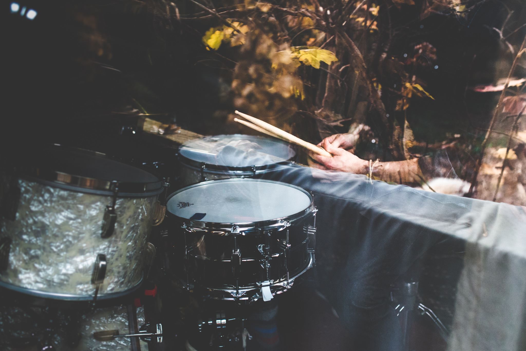 drums through the studio window