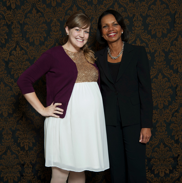 Me at 40 weeks, 2 days with Condoleezza Rice (FHU Benefit Dinner speaker.)