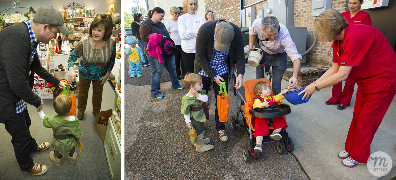 The businesses were so generous! Miles really racked up and didn't really need to do any more trick-or-treating after everything he received! Miles' best friend Tucker went as the bunny from the book "I am a Bunny" --he doesn't have it on in this photo, but his grandmother hand-knitted him an adorable bunny hat and his awesome mom made the rest of his costume.