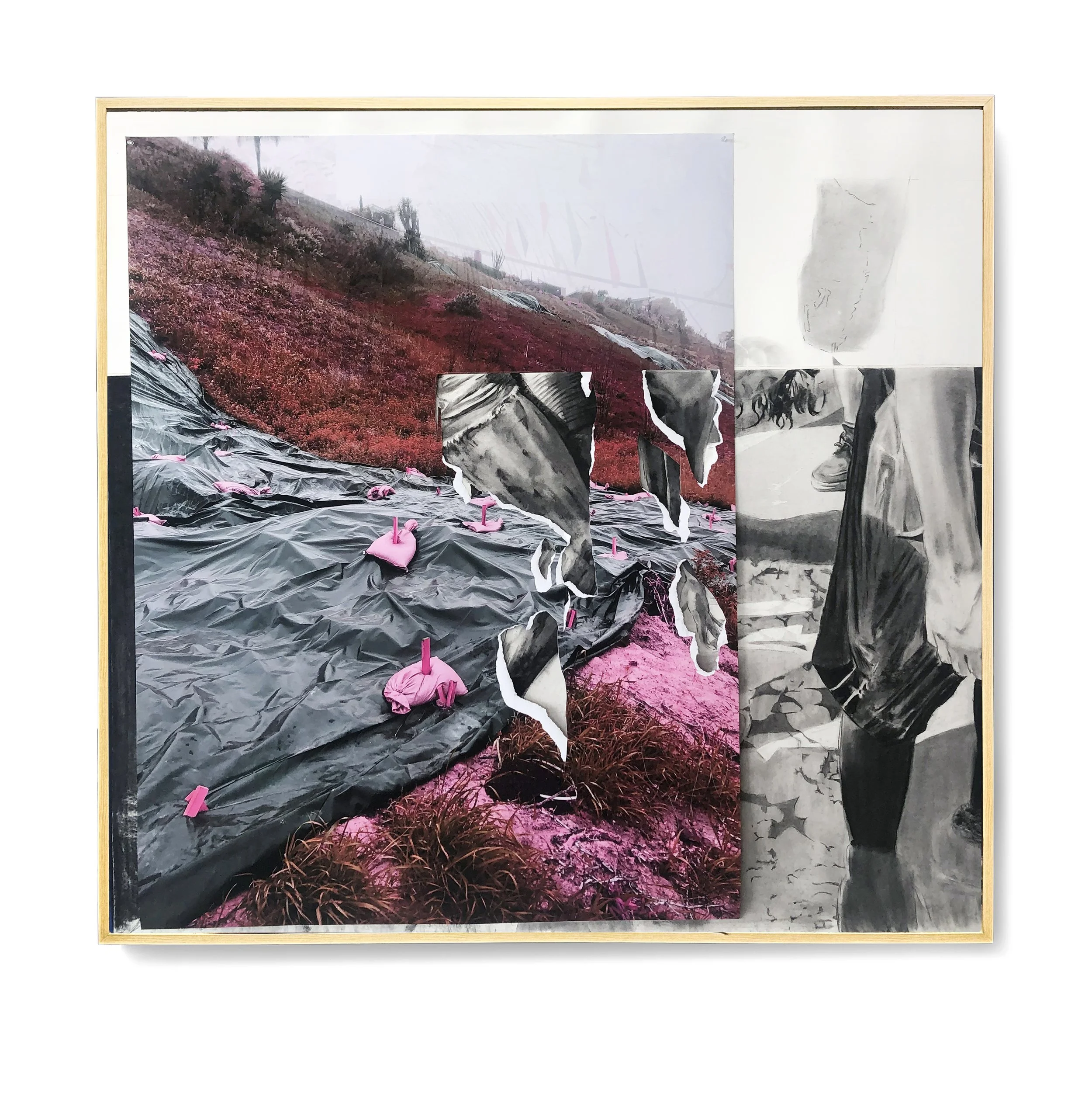 Permutation 2: Saturated Soil, 2024
Archival pigment print; lightweight modeling paste and charcoal on paper
60 1⁄4 x 63 inches
