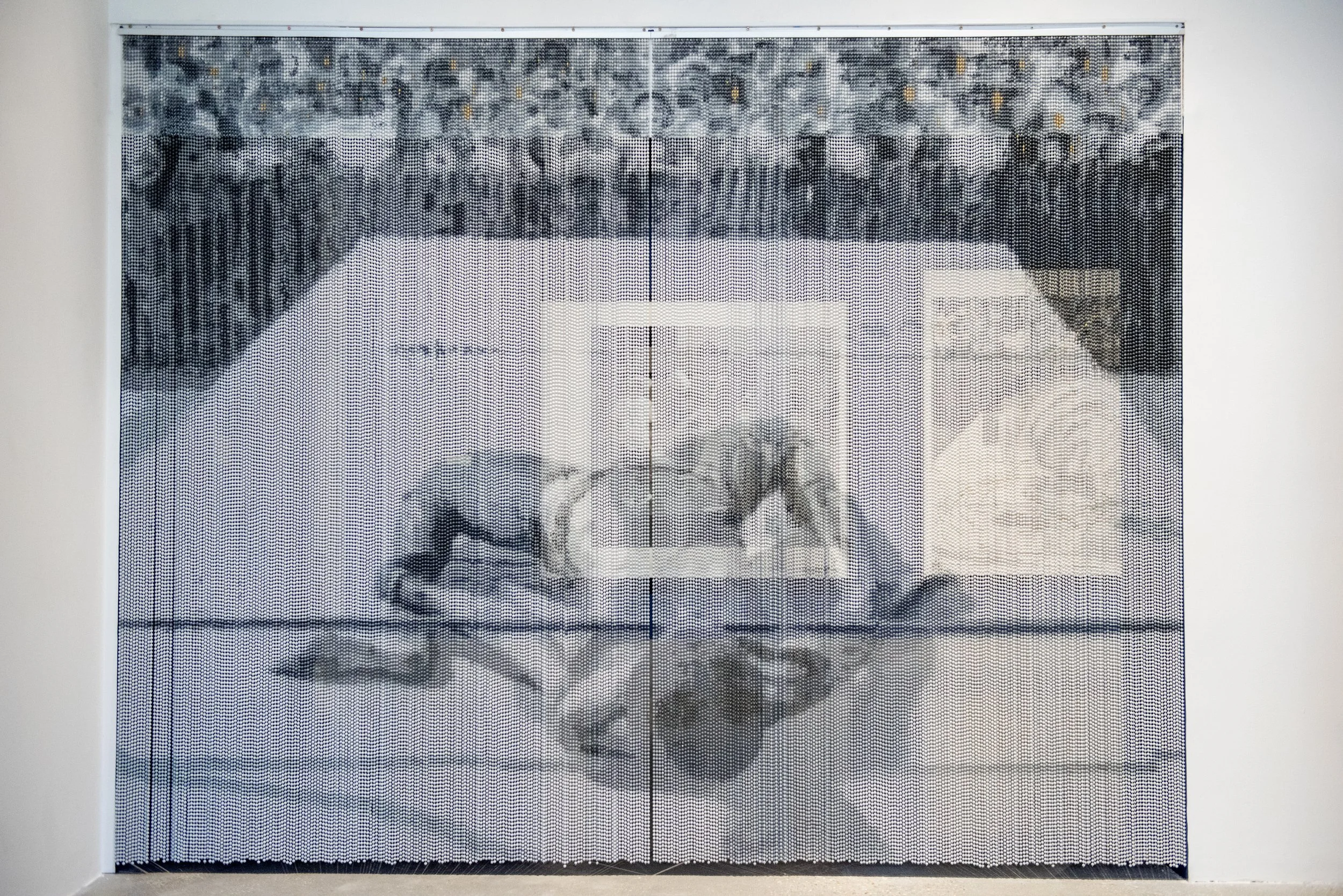 Interlocutor, 2021
Steel beaded curtain, paint
91 x 120 inches / 231.1 x 304.8 cm