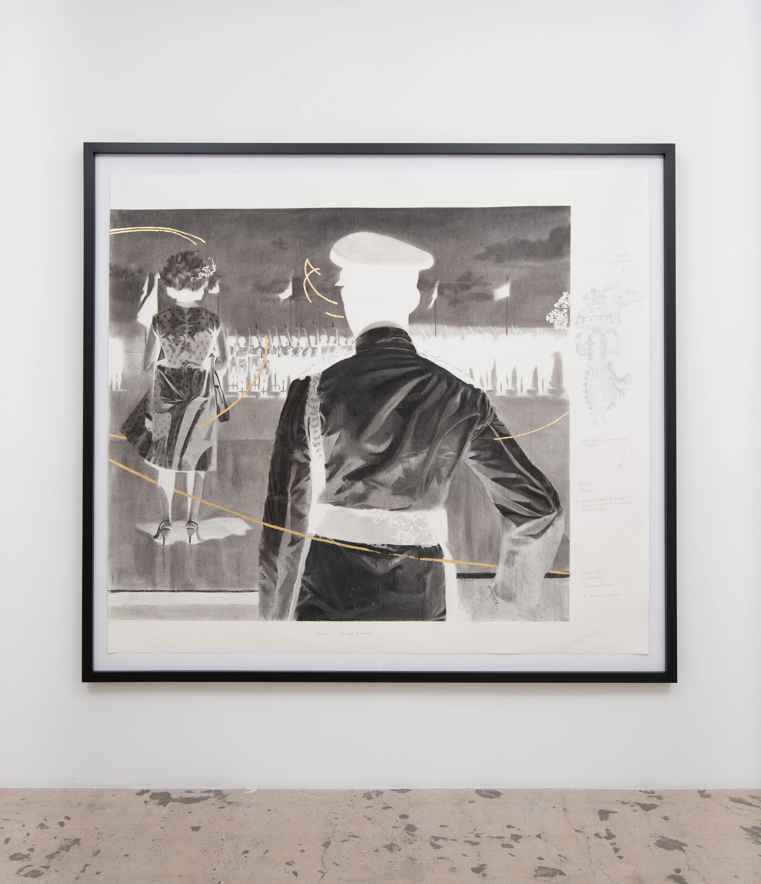 Sketches of Character 3, 2021
Charcoal and mixed media on paper, framed
78 ¹⁄₂ x 87 ¹⁄₄ inches / 199.4 x 221.6 cm