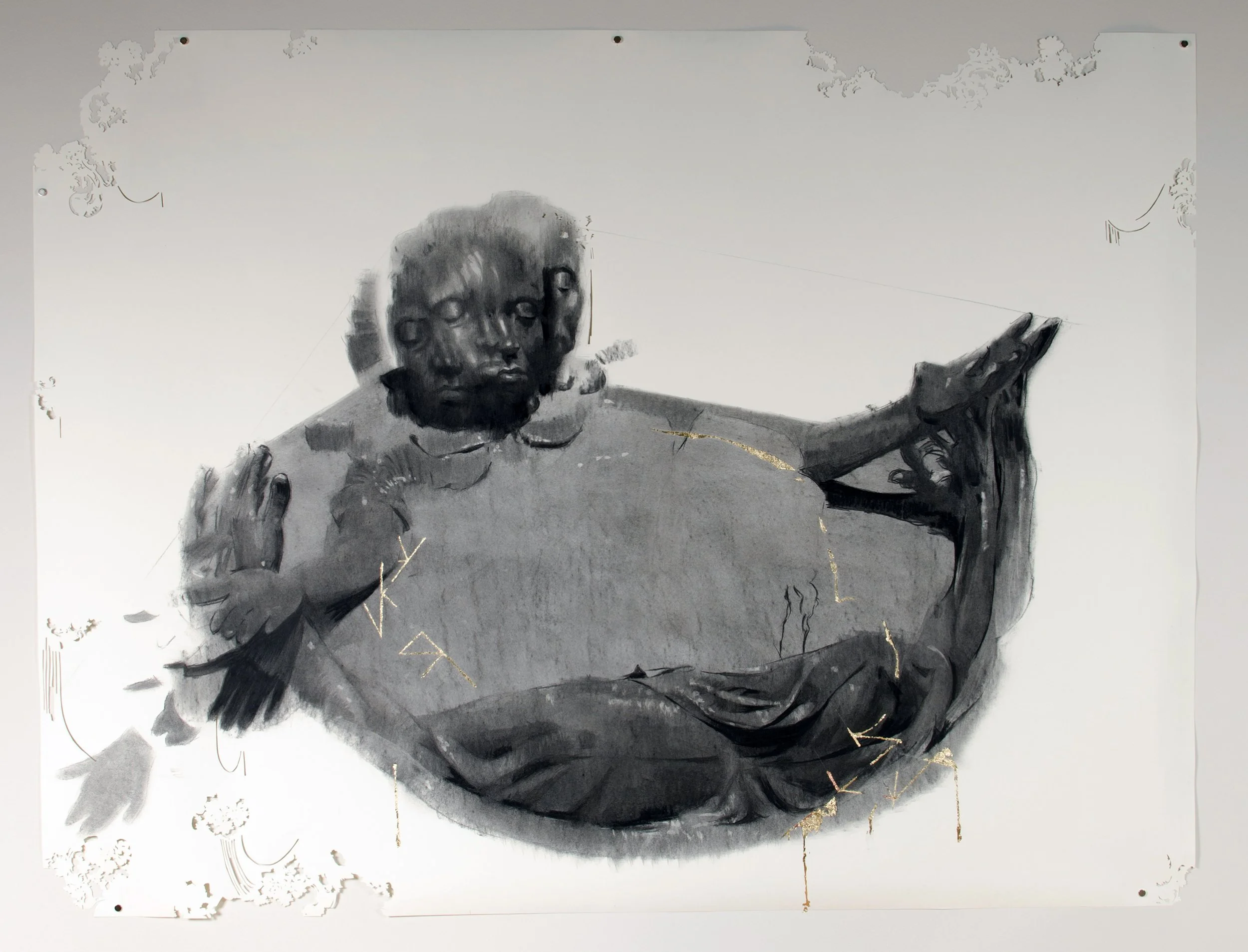Vessel
Charcoal and gold leaf on paper
74 x 54 inches / 187.9 x 137.1