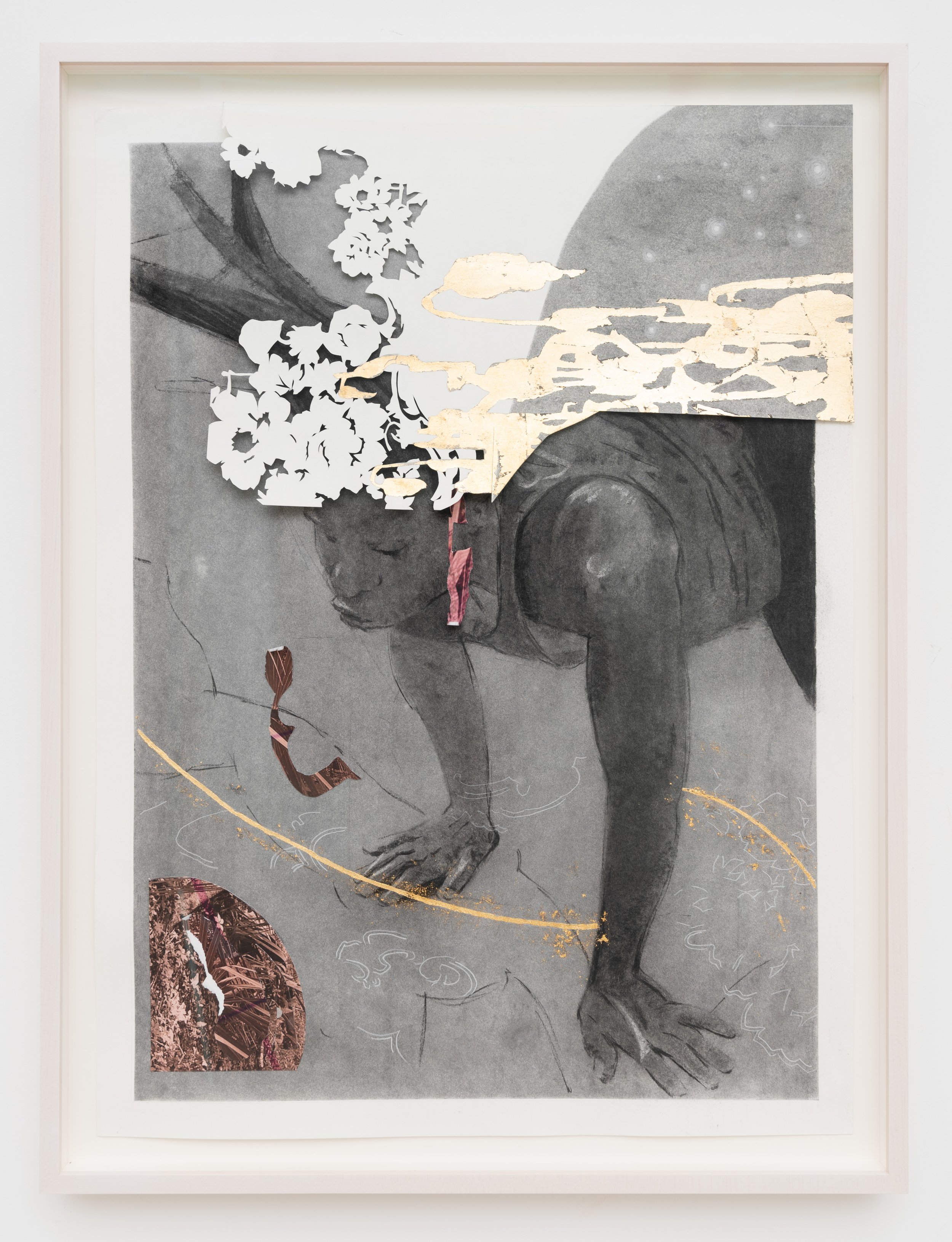 Twice Pressed Cane, 2022
Charcoal and gold leaf on paper
Framed 32 1⁄2" x 24 1⁄2" x 2"  inches / 82.55 x 62.23 x 5.08 cm