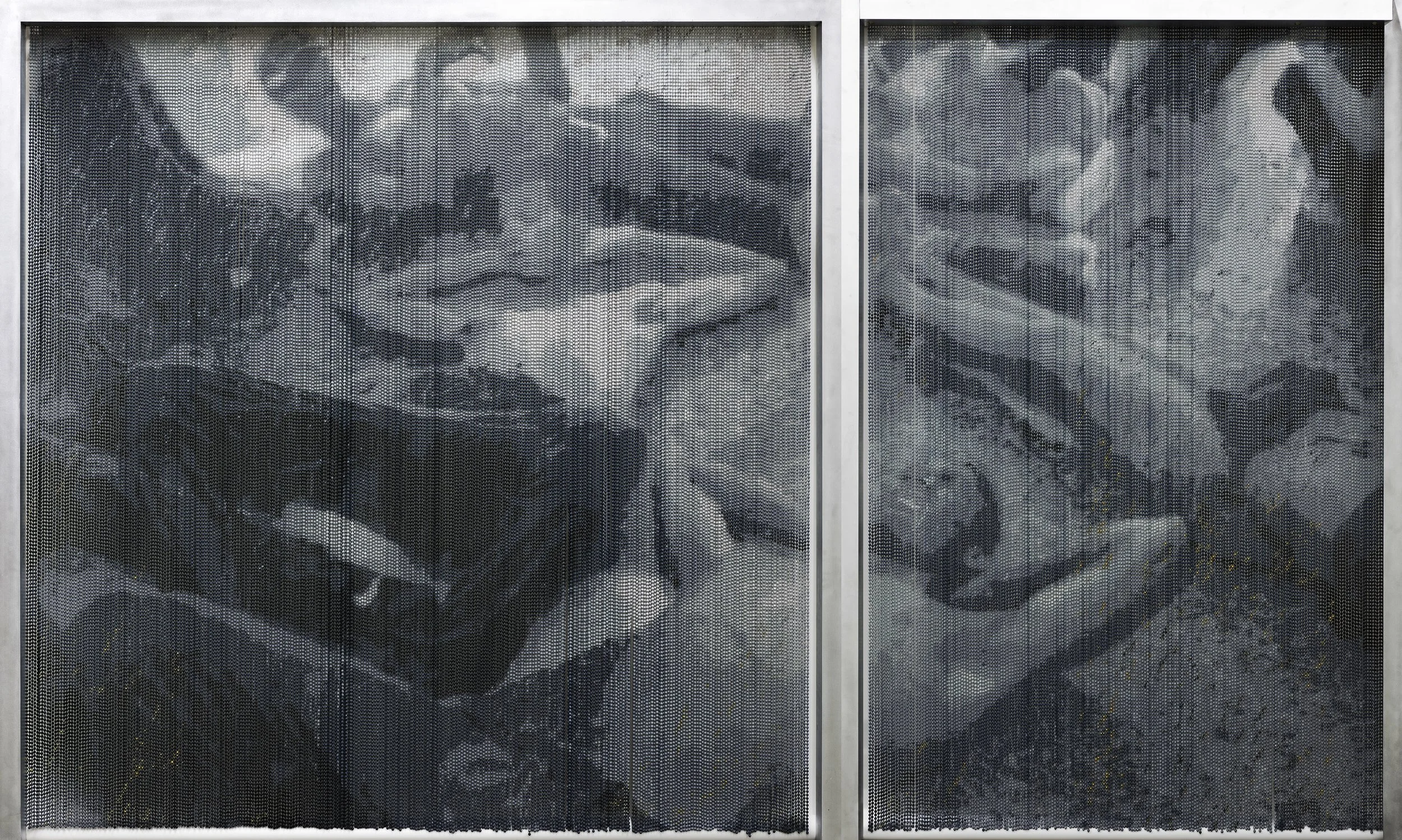 Hush Now Don’t Explain, 2023
Hand painted ball chain curtain
98" x 92 1⁄2" inches  / 248.92 x 234.95 cm  & 98" x 62 1⁄2" / 248.92 x 158.75 cm