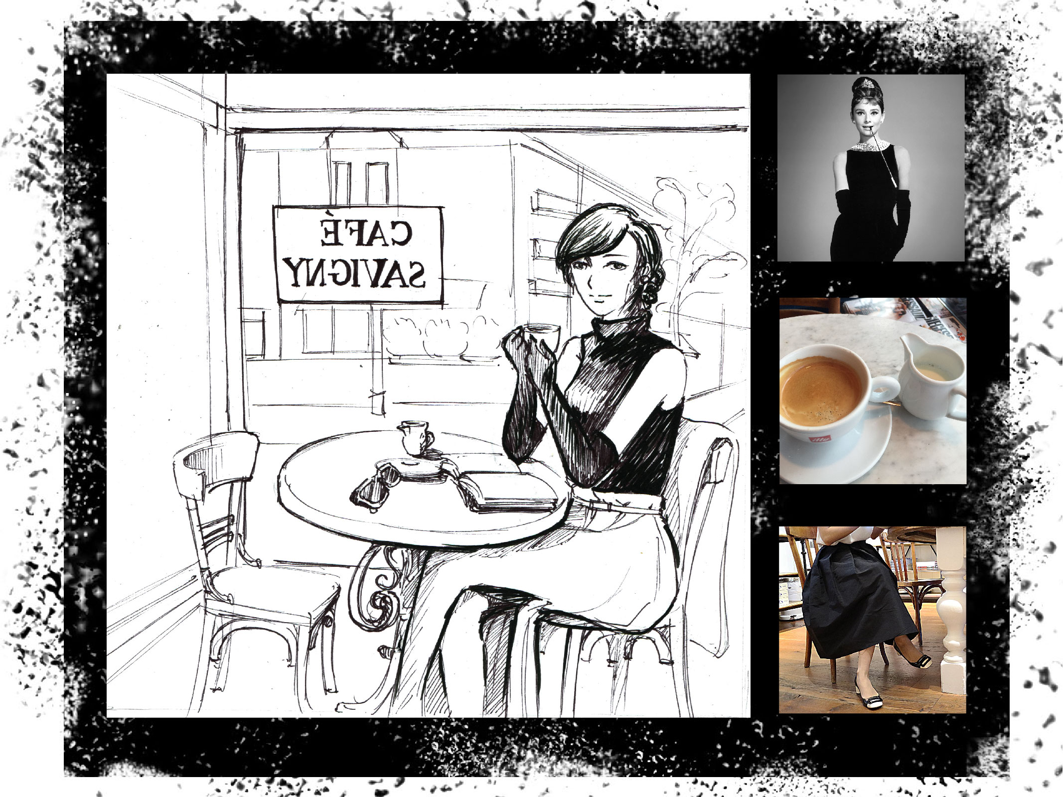 Oct 23 Cafe Savigny Found this nice cafe when I was wandering around zoobanhof (which our studio is located). No wifi, classical music, sophisticated people, well-dressed waiters, beautiful sunshine projecting through the trees and window... can't help imagining myself as an elegant lady sipping coffee. Well, the real fact is I was wearing glasses, sports top, legging and spread the eraser litter all over the table because I was drawing crazily. How attractive! To be honest, I played piano (classic) for 7 years when I was a child. My father is also a classic music lover so this music reminds me the old time at home. The third picture on the right is not my photo. It's my friend, Stella, and she's a fashion blogger based in New York. Go check out her blog (written in both English and Chinese): http://satelierofficial.com/ 
