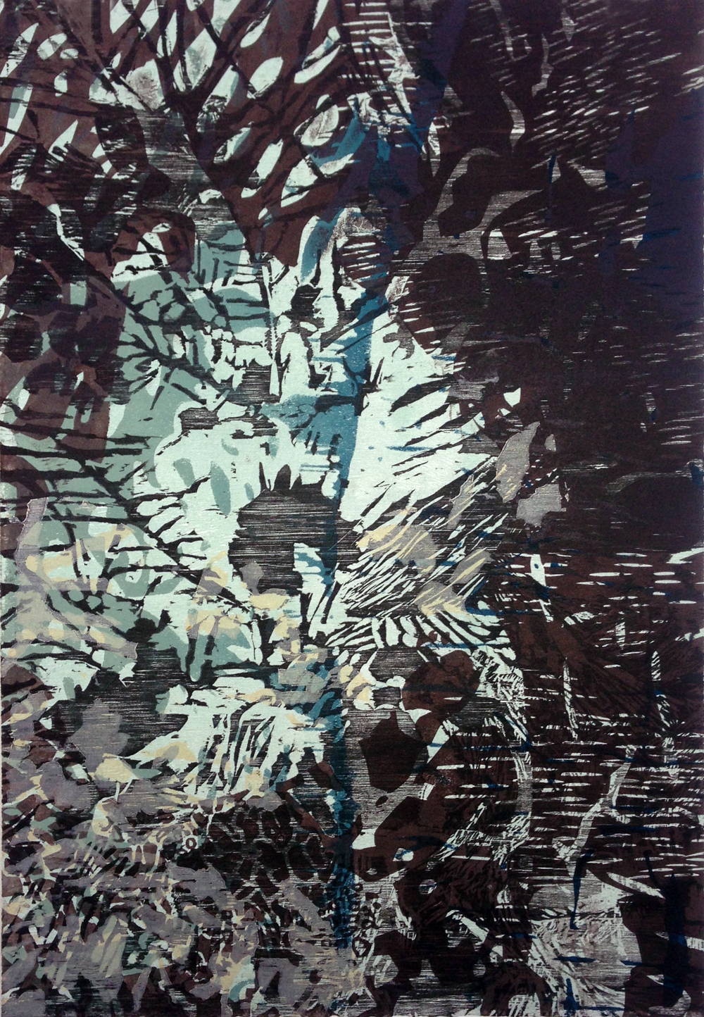 2015 Collaboration with Sarah Vosmus Mixed media print: screenprint, woodcut, and stencil edition of 20