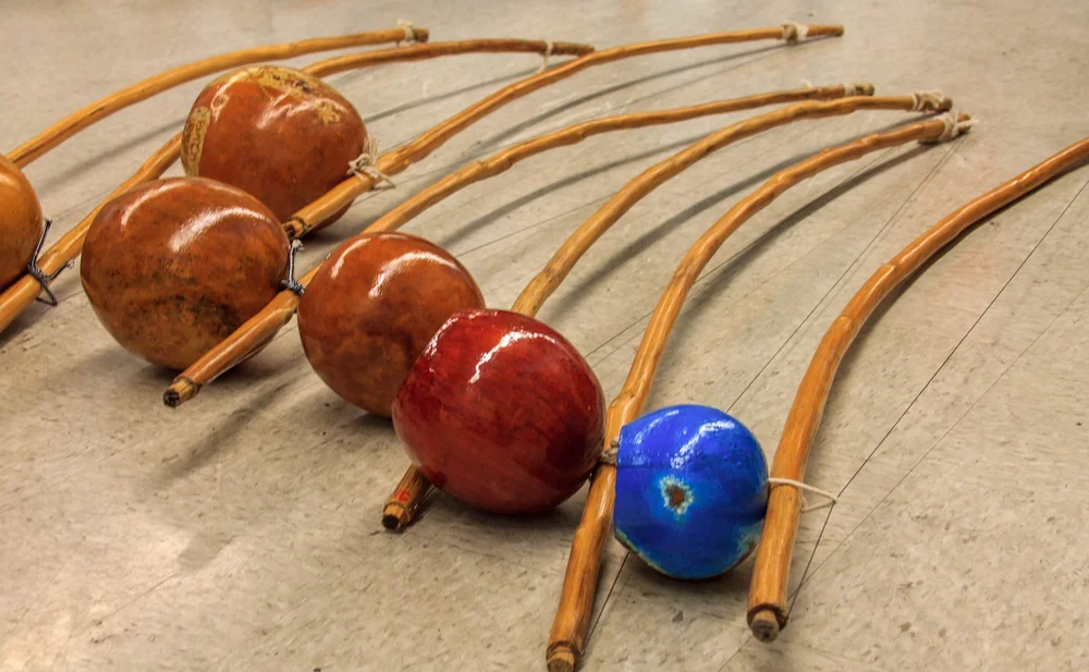 Berimbau bows and gourds used in Capoeira music.