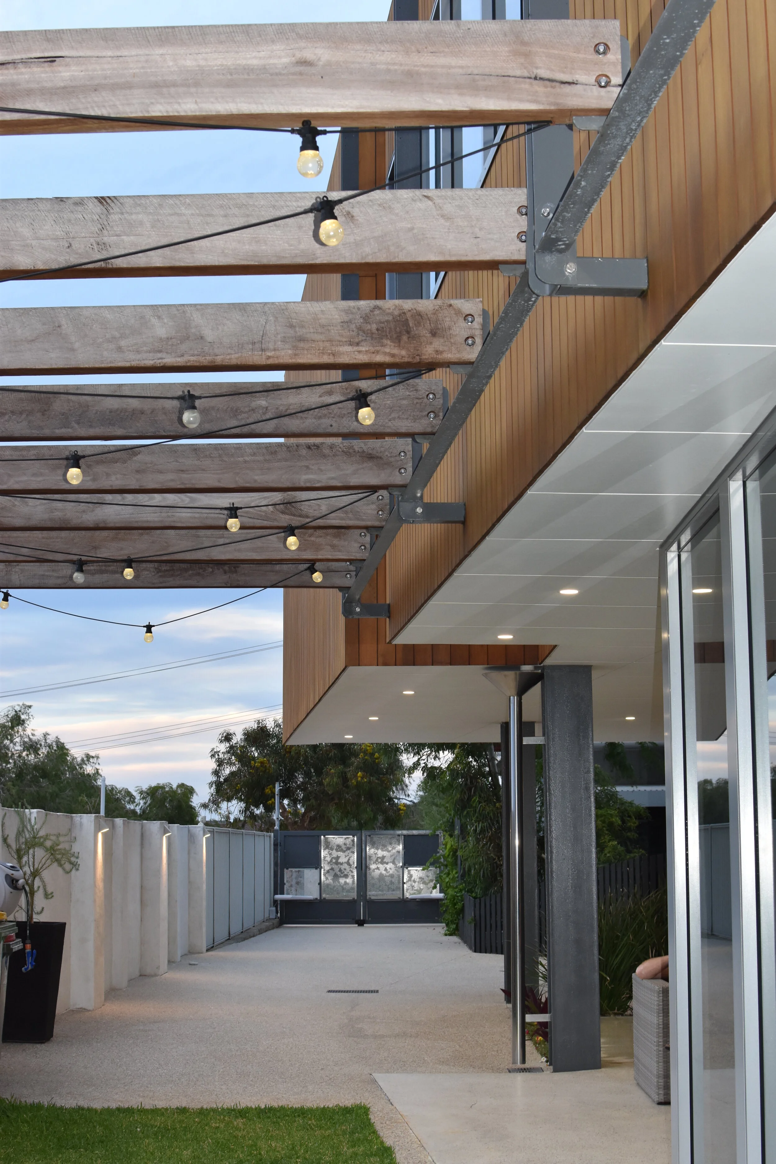 Outdoor  Pergola Incorporating Ambient Festoon Lighting