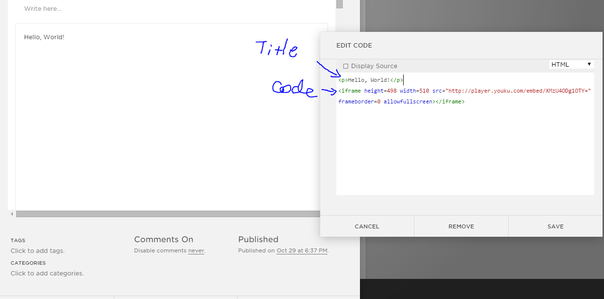 Paste the Code. Modify the title if needed or delete it. 