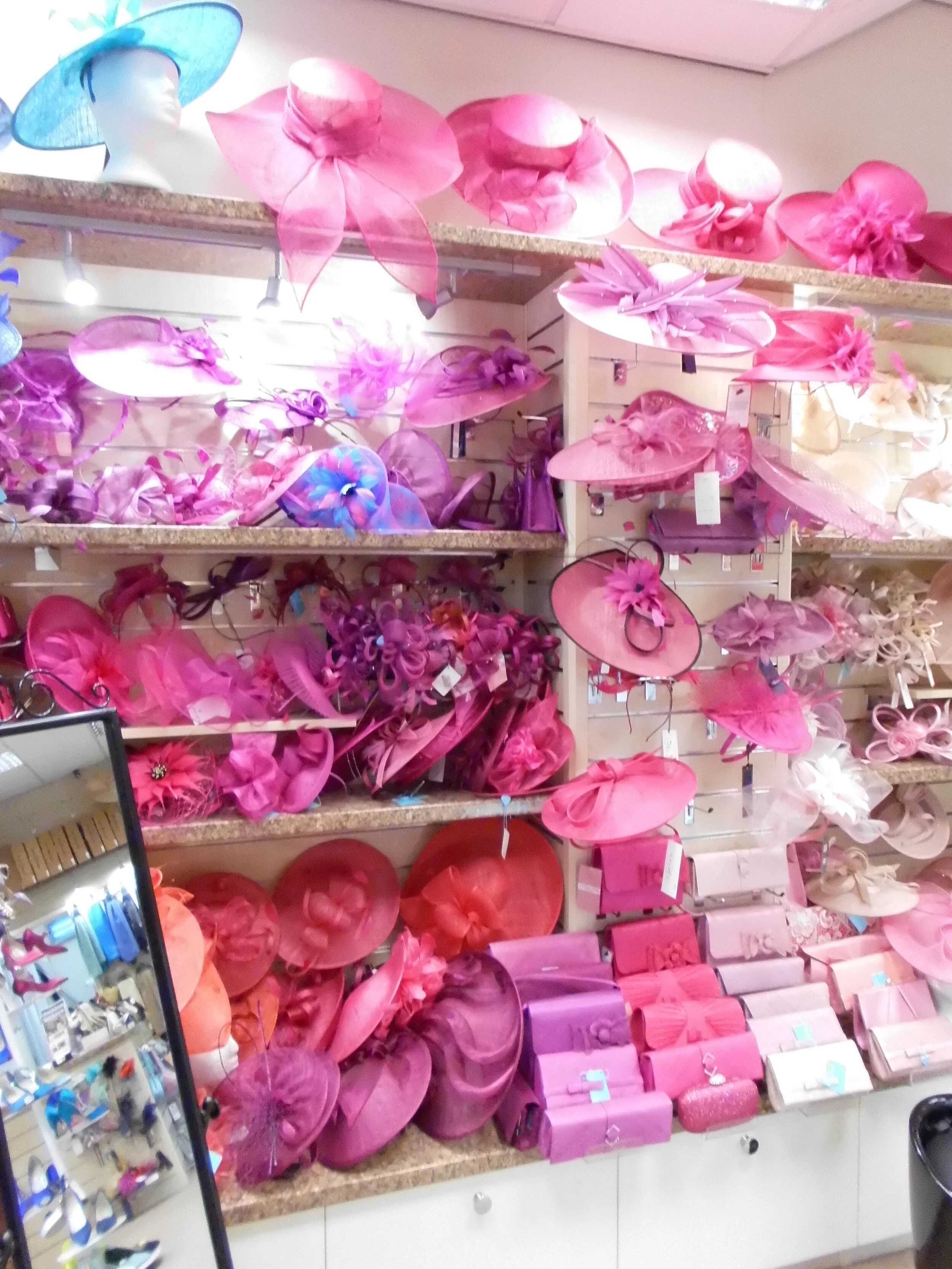 Pink Section of our Hat department on the First Floor Bow Fashion Accessories, Falmouth