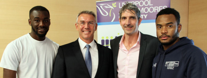 Talking Science : Student Giltan Baptiste (left to right), Nigel Adkins, Dr David Richardson, Director, School of Sport and Exercise Sciences and Clayton Kabati.