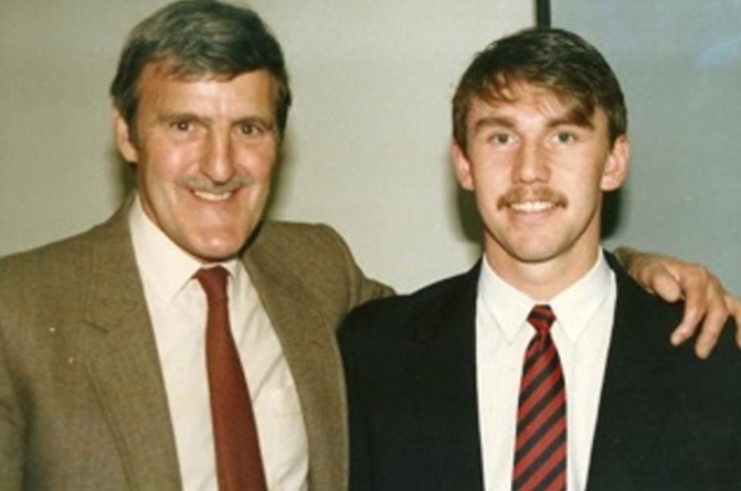 Man of the Match: Jimmy Hill (left), then Chairman of Fulham Football Club with Nigel Adkins