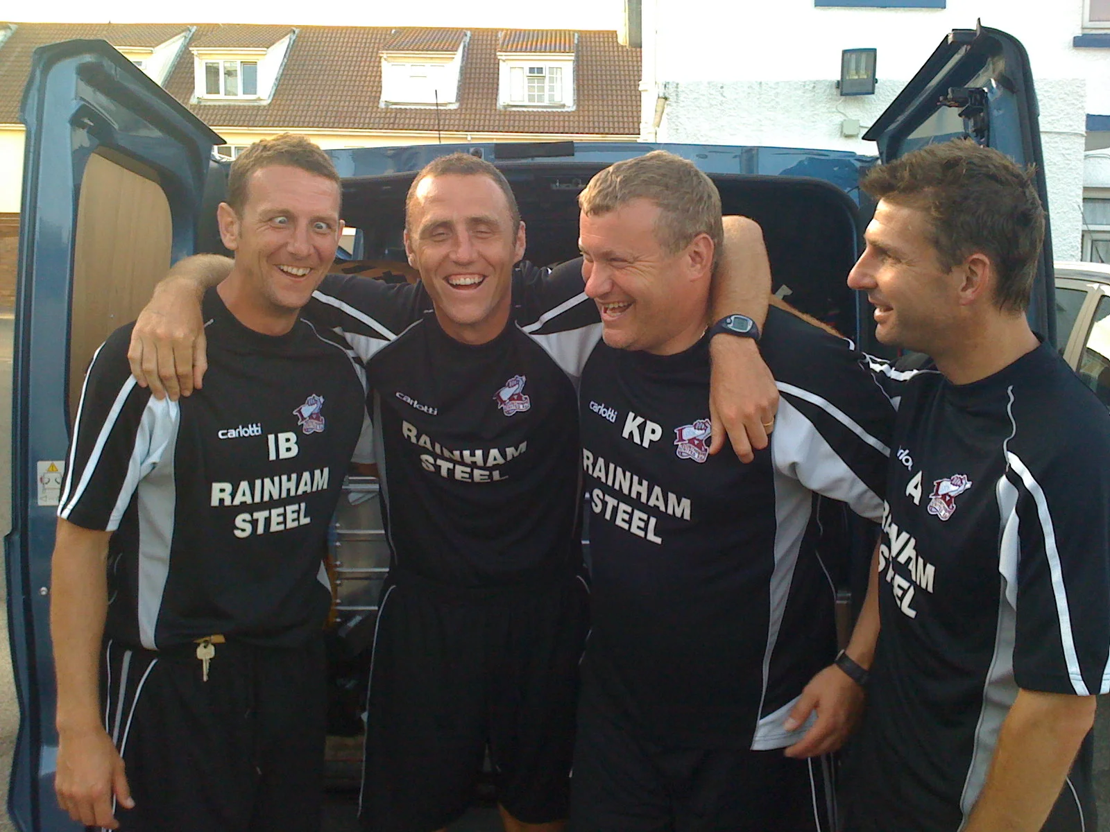 Camaraderie -Sharing a laugh on arriving in Jersey for Scunthorpe United pre-season tour, 2009. Against all the odds the foundations set for achieving the goal of staying in the Championship that season. Ian Baraclough, Andy Crosby, Kevin Pressman and Alex Dalton.