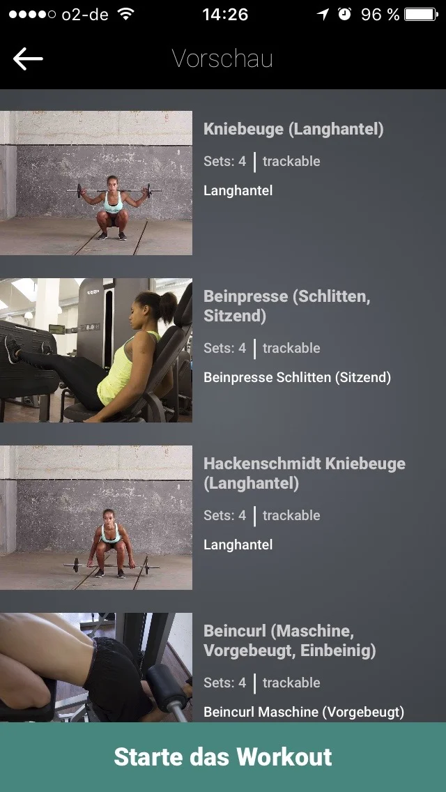 Vorschau der eingespeicherten Übungen