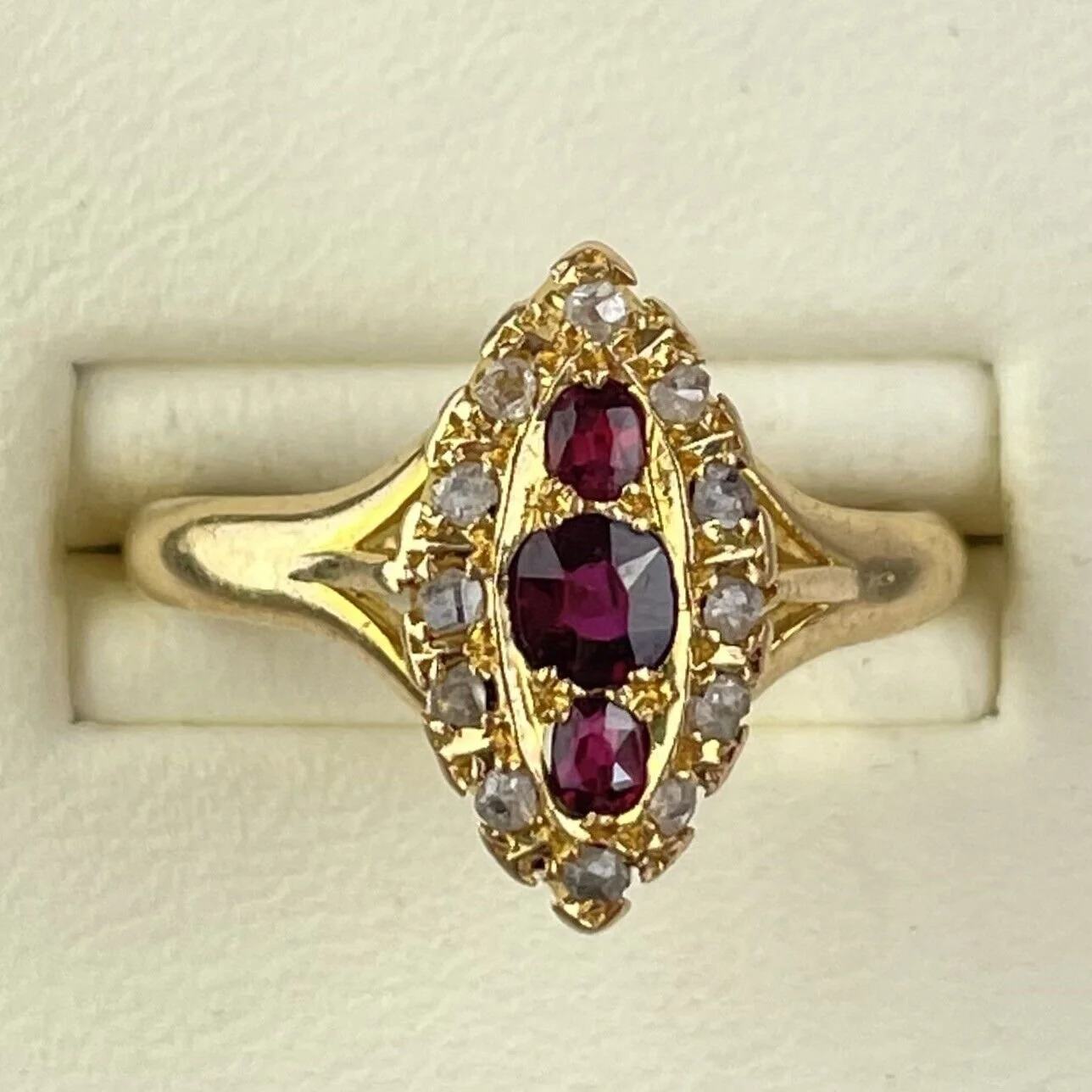 Antique 18ct Yellow Gold Rose Cut Diamond & Ruby Cluster Ring 1905 Size N