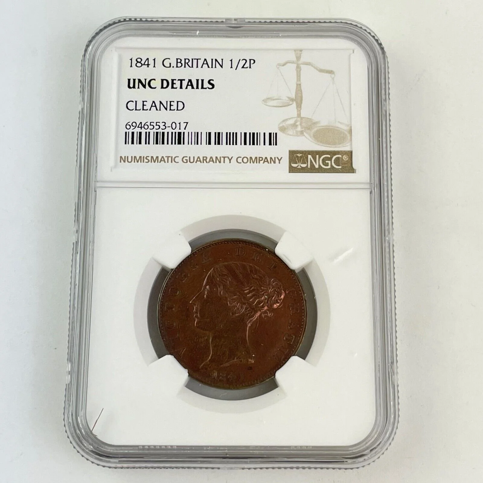 NGC Graded 1841 Great Britain Half Penny 1/2p Uncirculated Unc Details Cleaned