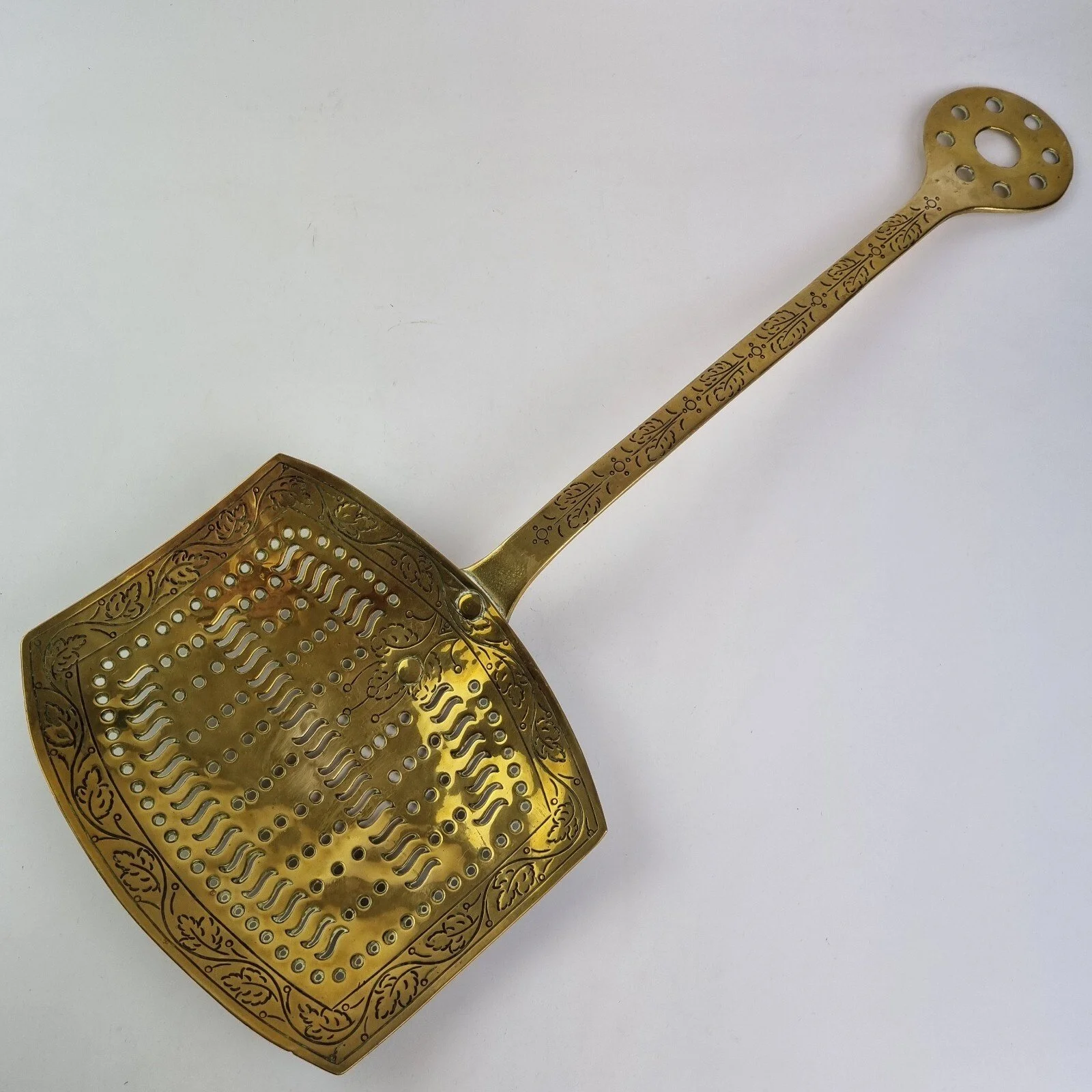 Antique 19th Century Brass Skimmer With Aesthetic Decoration 55cm Long