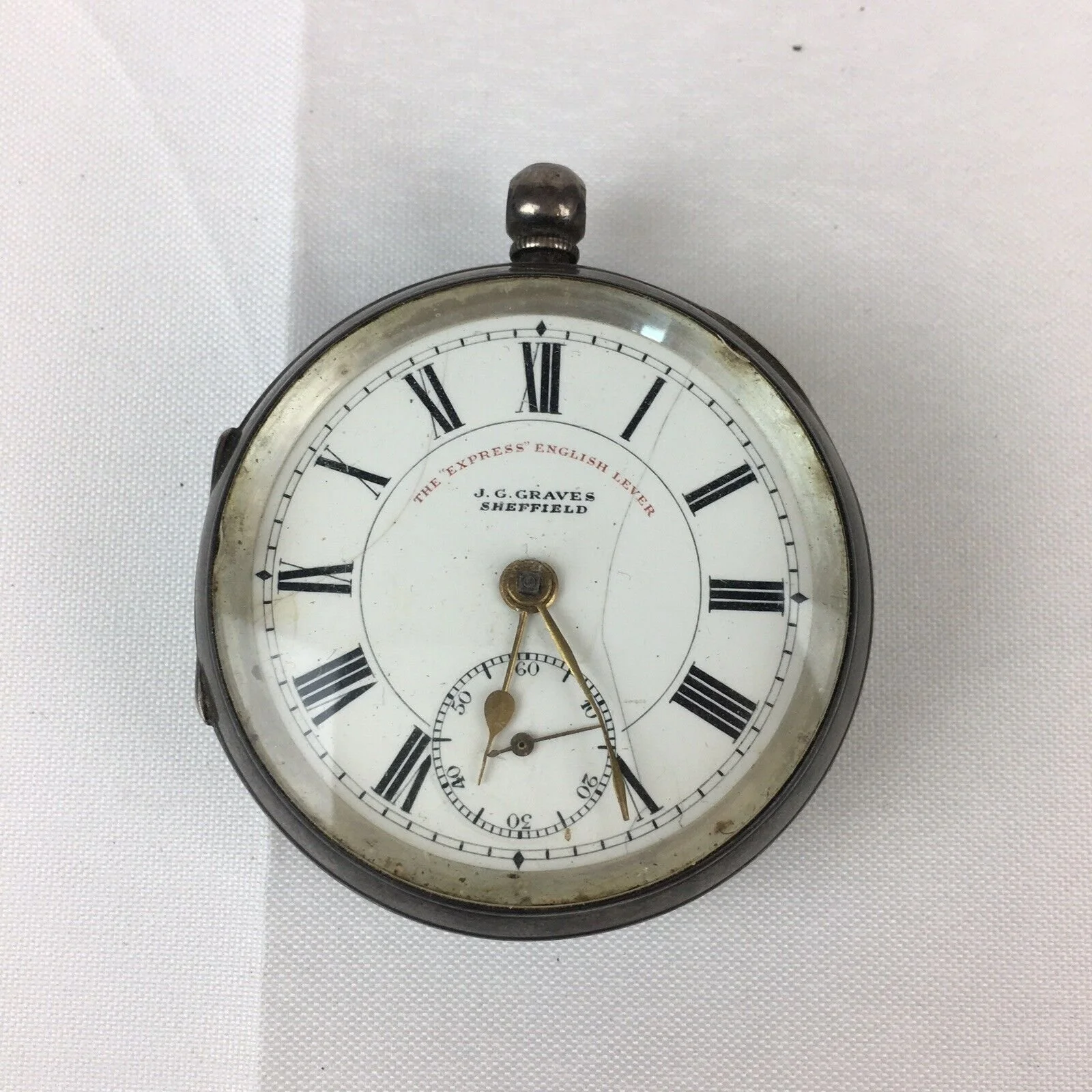 Antique 1902 Solid Silver Express English Lever J G Graves Pocket Watch A/F