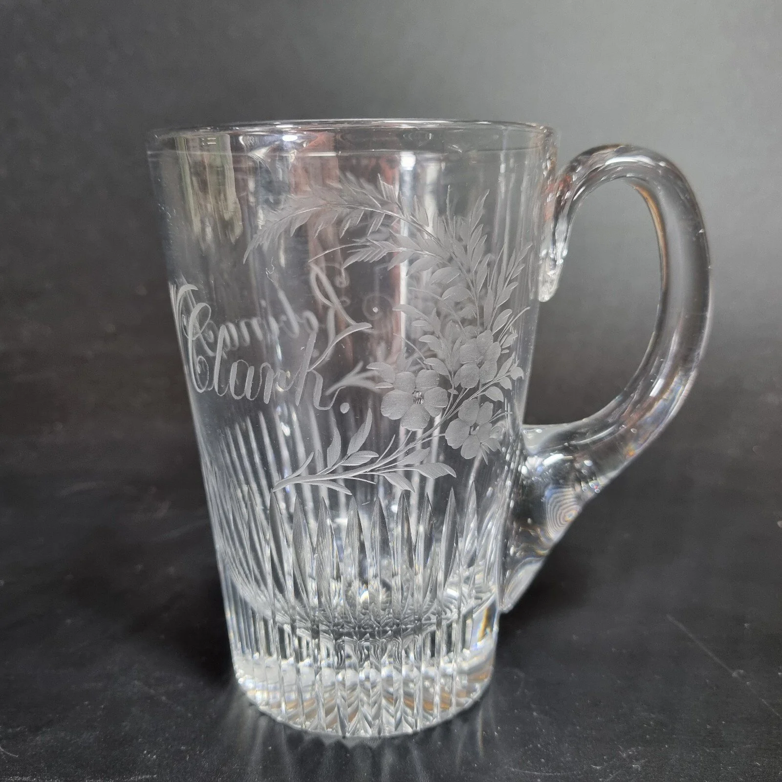 Antique 19th Century Glass Mug Engraved "Robina J. W. Clark" Basel Cutting