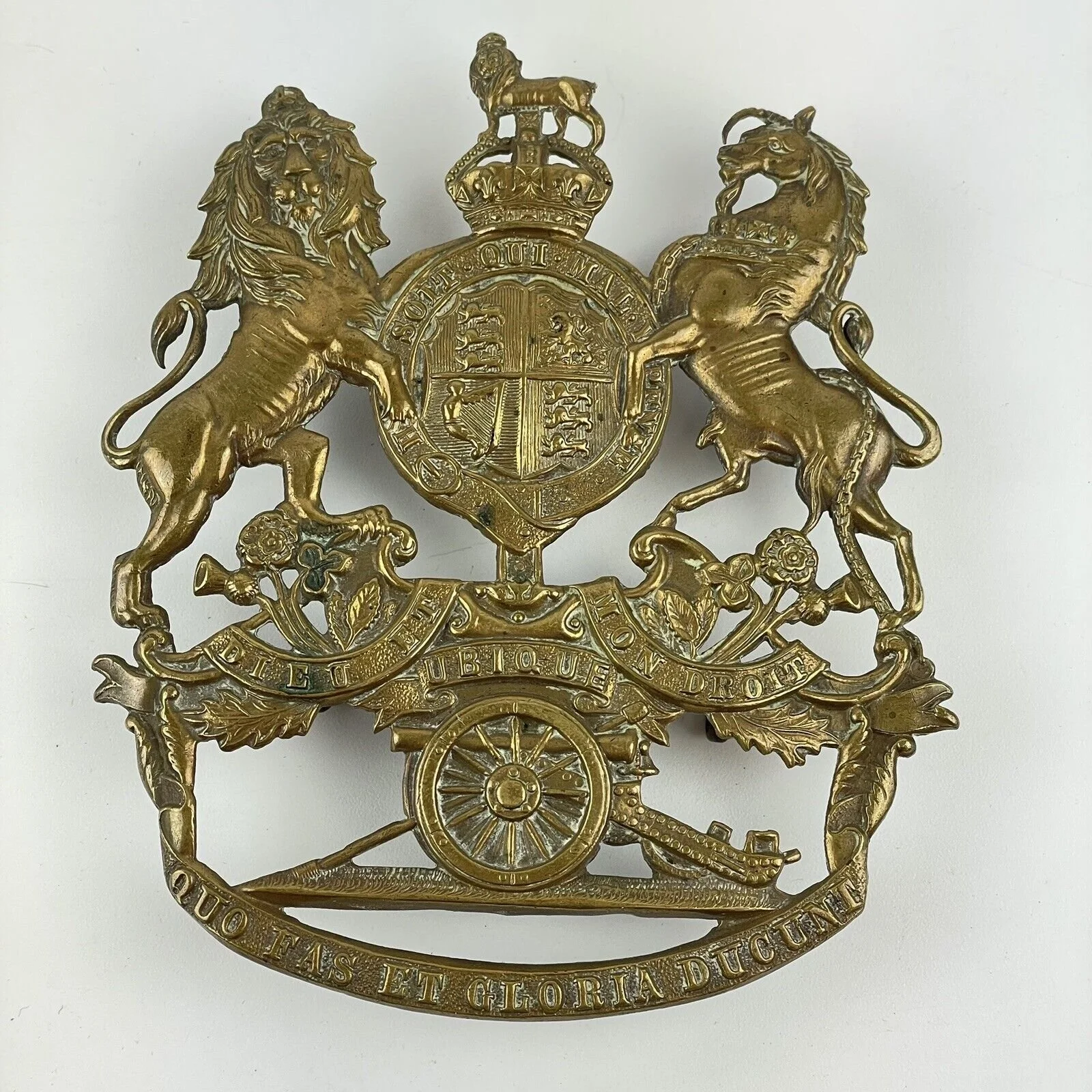 Antique Brass Royal Artillery Helmet Plate 8.7cm X 10.5cm