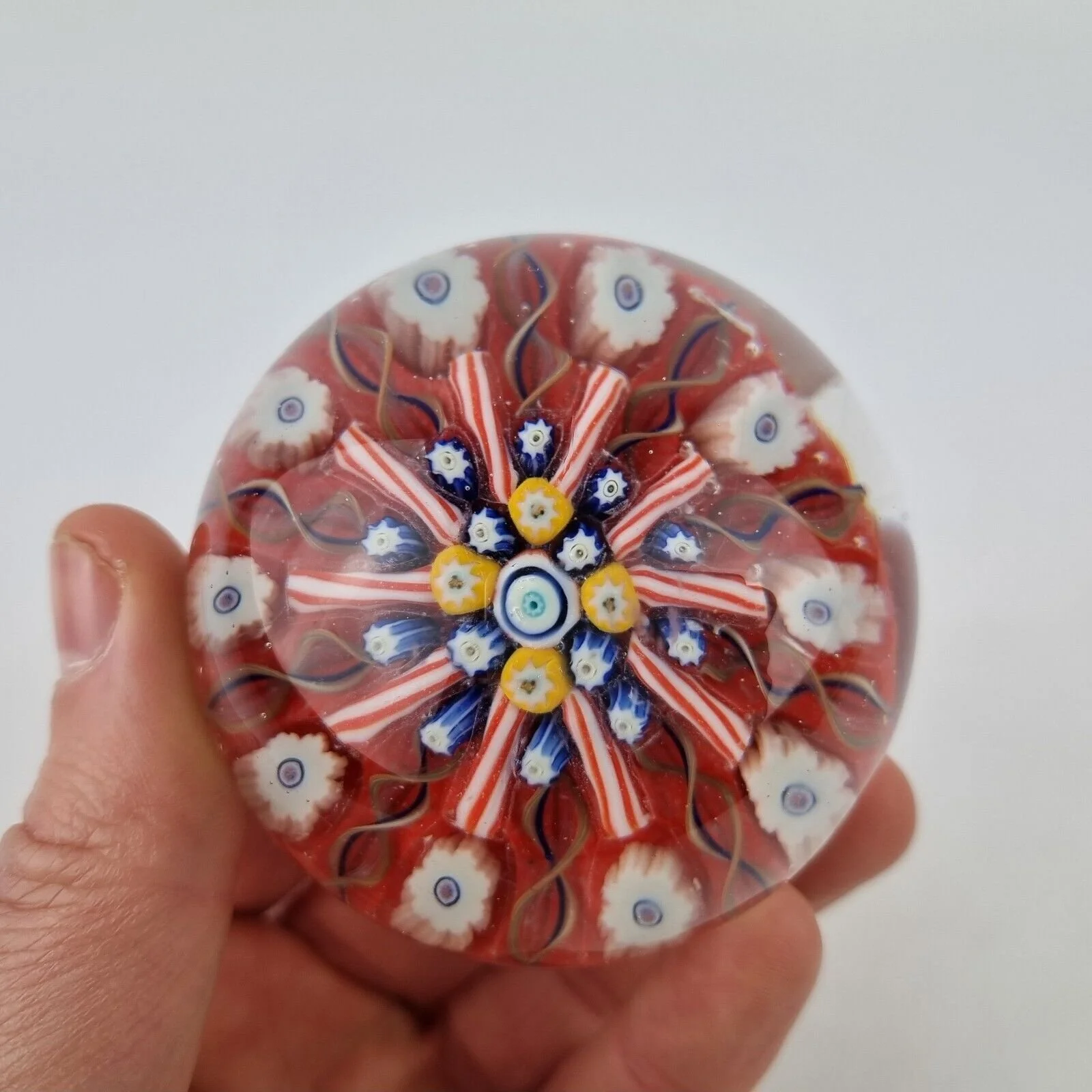 Vintage Vasart Scotland Art Glass Paperweight Millefiori Canes Wheel Style